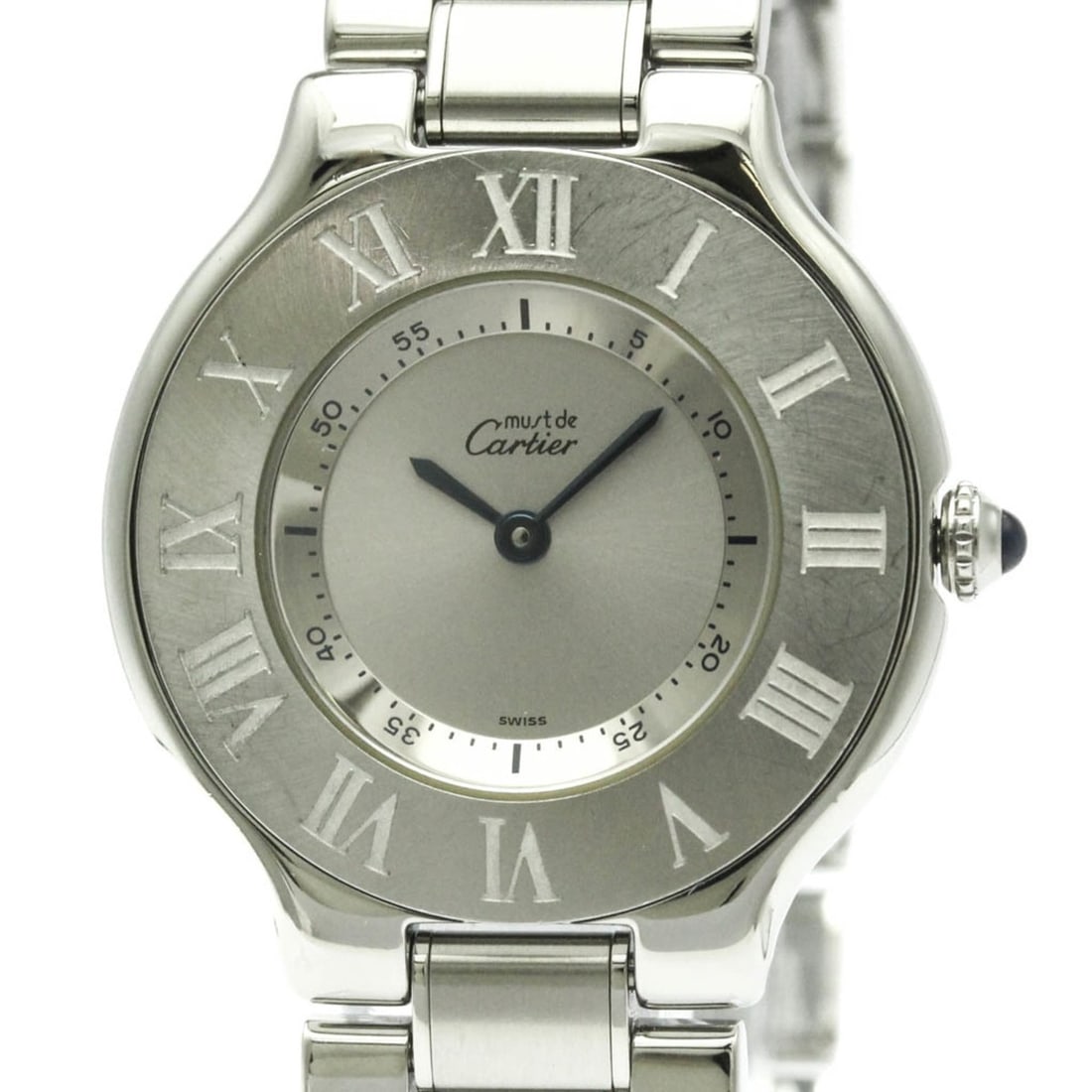 CARTIER Must 21 Stainless Steel Quartz Mens Watch W10110T2 Polished: --- Catalog ---Category: SizeCase Diameter: 31mm / 1.22''Category: DesignType: WristwatchStyle: Dress/FormalGender: MenColor (Dial): SilverMaterial (Band): Stainless steelMaterial (Case): Stainless st