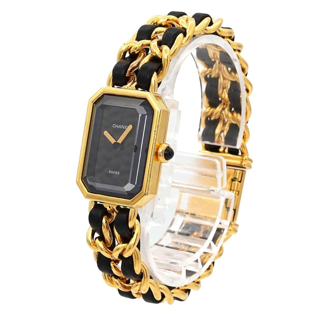 Chanel Premiere Large Size H0001 Women's Watch Black Gold Quartz: --- Catalog ---Category: SizeWrist Size: 16cm / 6.29''Case Diameter: 20mm / 0.79''Category: DesignType: WristwatchGender: WomenColor (Dial): BlackMaterial (Band): Gold plated, Leather, Stainless steel
