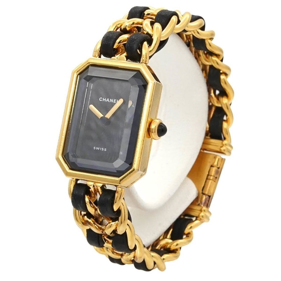 Chanel Premiere S-size H0001 Women's Watch Black Gold Quartz: --- Catalog ---Category: SizeWrist Size: 14cm / 5.51''Case Diameter: 20mm / 0.79''Category: DesignType: WristwatchGender: WomenColor (Dial): BlackMaterial (Band): Gold plated, Leather, Stainless steel