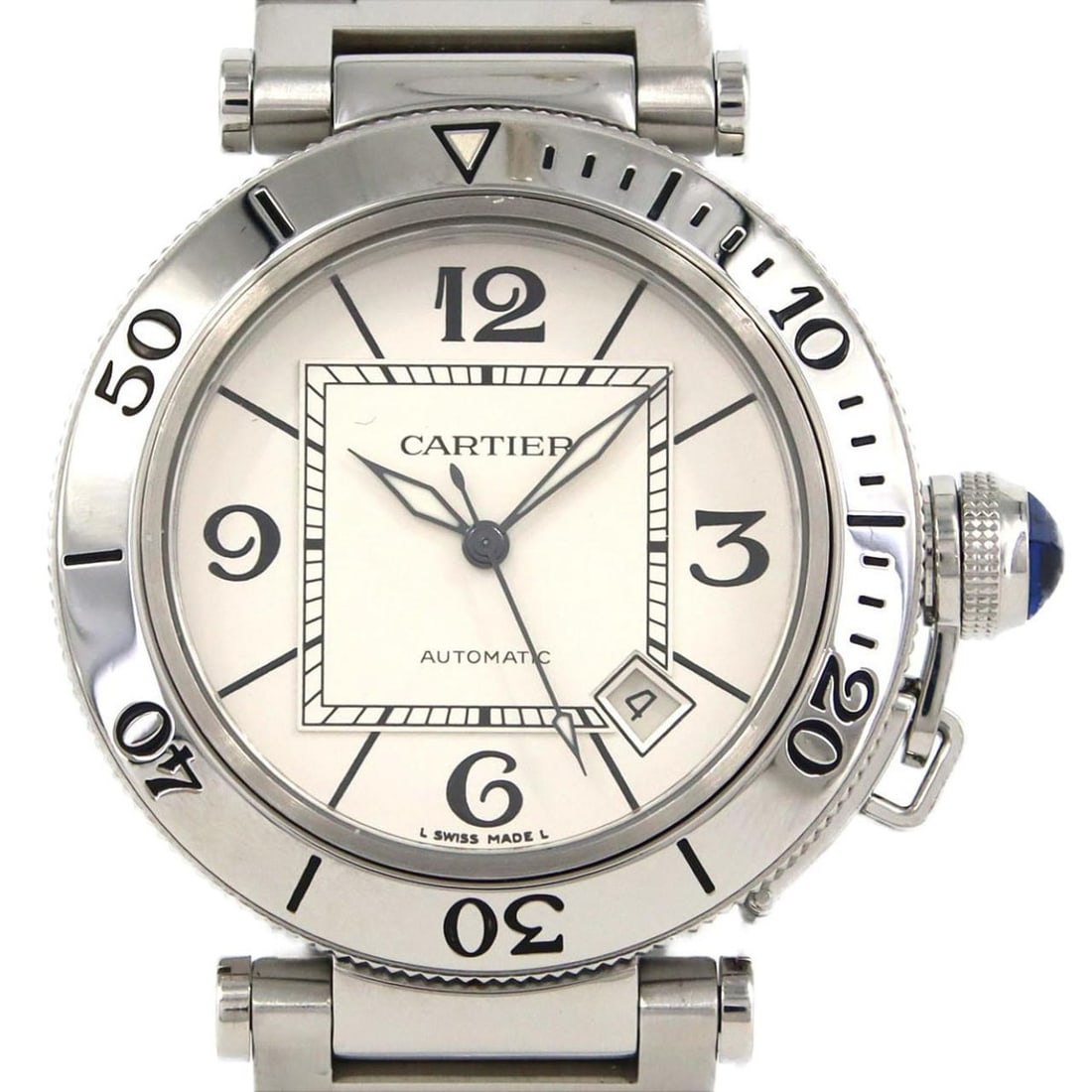 Cartier Pasha Seatimer W31080M7 Stainless Steel Automatic Watch: --- Catalog ---Category: SizeWrist Size: 19cm / 7.48''Case Diameter: 40mm / 1.57''Category: DesignType: WristwatchGender: MenColor (Dial): SilverMaterial (Band): Stainless steelMaterial (Case): Stainl