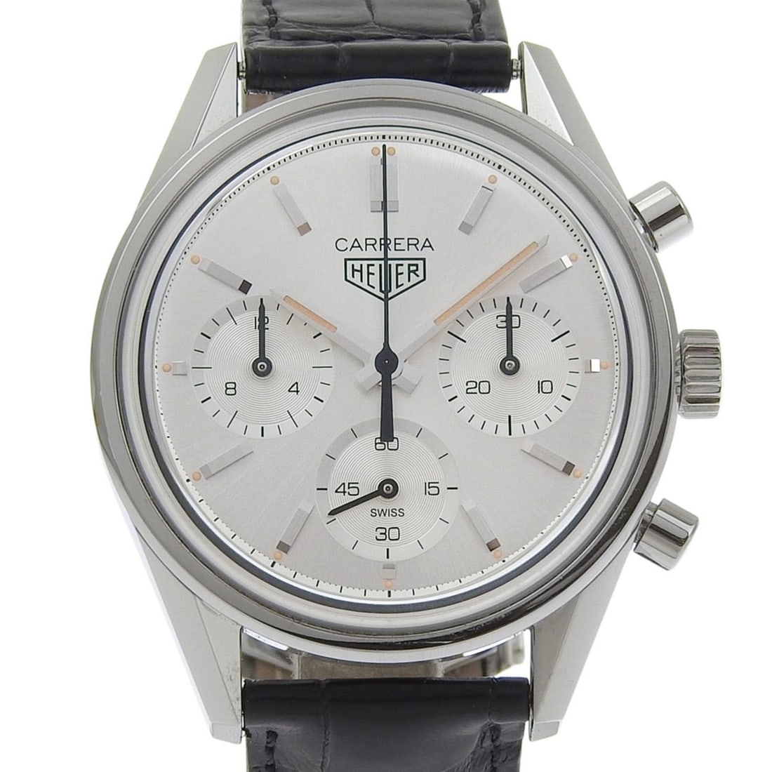 Like New TAG Heuer Carrera 160th Anniversary Limited Edition CBK221B FC6479 Silver Dial Automatic: --- Catalog ---Category: SizeWrist Size: 15cm / 5.9''Case Diameter: 39mm / 1.54''Category: DesignType: WristwatchGender: MenColor (Dial): SilverMaterial (Band): Leather, Stainless steelMaterial (Case)