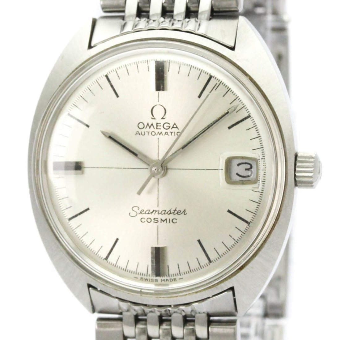 OMEGA Seamaster Cosmic Cal 565 Steel Automatic Mens Watch 166.023 Vintage: --- Catalog ---Category: SizeCase Diameter: 33mm / 1.3''Category: DesignType: WristwatchStyle: Dress/FormalGender: MenColor (Dial): SilverMaterial (Band): Stainless steelMaterial (Case): Stainless ste
