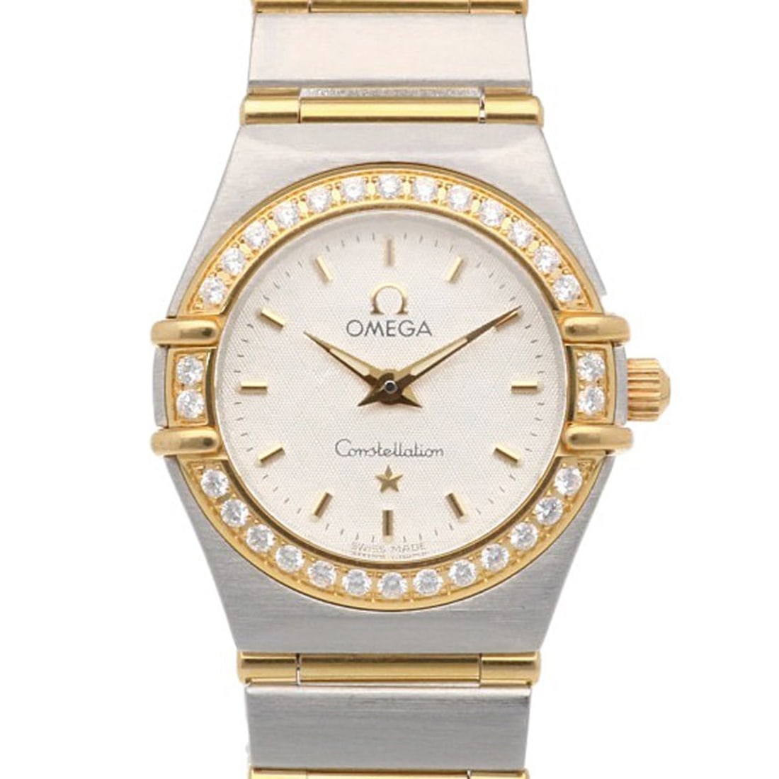 Omega Constellation Watch, Stainless Steel 1267.30 Quartz, Ladies, 58184XXX, Used, Diamond Bezel: --- Catalog ---Category: SizeWrist Size: 16.5cm / 6.49''Case Diameter: 23mm / 0.91''Category: DesignType: WristwatchGender: WomenMaterial (Band): Stainless steel, Yellow gold (18K)Material (Case): Sta