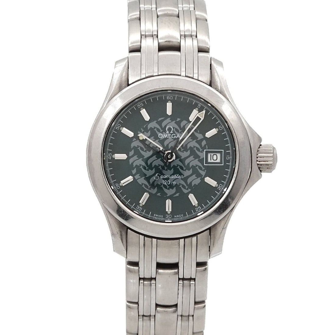 Omega Seamaster 120 Jack Mayol 1998 Limited Edition of 2500 Pieces 2586 70 Ladies' Watch Date Green: --- Catalog ---Category: SizeWrist Size: 14.5cm / 5.7''Case Diameter: 26mm / 1.02''Category: DesignType: WristwatchGender: WomenColor (Dial): GreenMaterial (Band): Stainless steelMaterial (Case): Stai