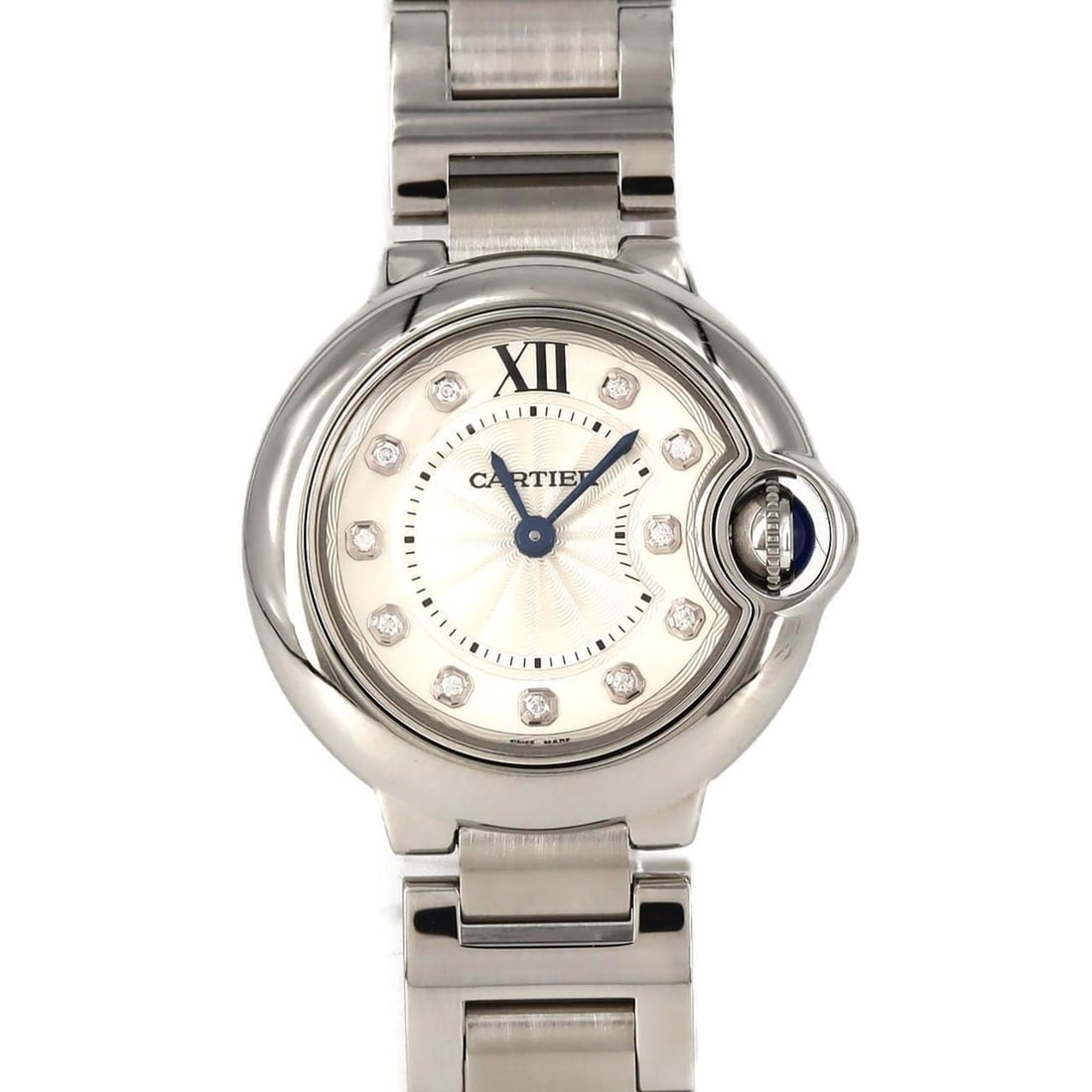 Cartier Ballon Bleu SM 11P WE902073 SS Quartz Watch: --- Catalog ---Category: SizeWrist Size: 15cm / 5.9''Case Diameter: 28mm / 1.1''Category: DesignType: WristwatchGender: WomenColor (Dial): SilverMaterial (Band): Stainless steelMaterial (Case): Stainl