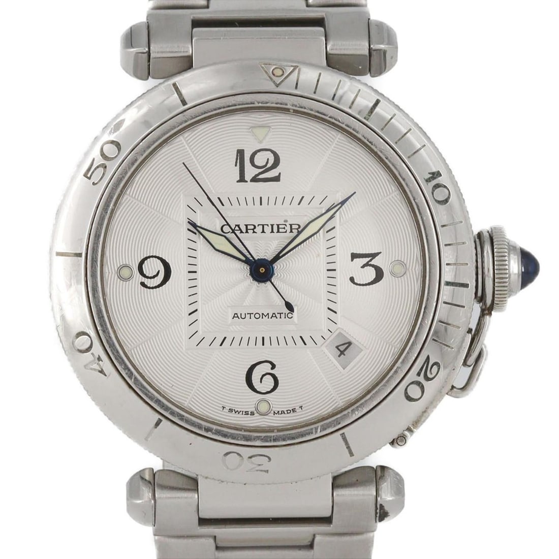 Cartier Pasha W31031H3 Stainless Steel Automatic Watch: --- Catalog ---Category: SizeWrist Size: 16cm / 6.29''Case Diameter: 38mm / 1.5''Category: DesignType: WristwatchGender: MenColor (Dial): SilverMaterial (Band): Stainless steelMaterial (Case): Stainle