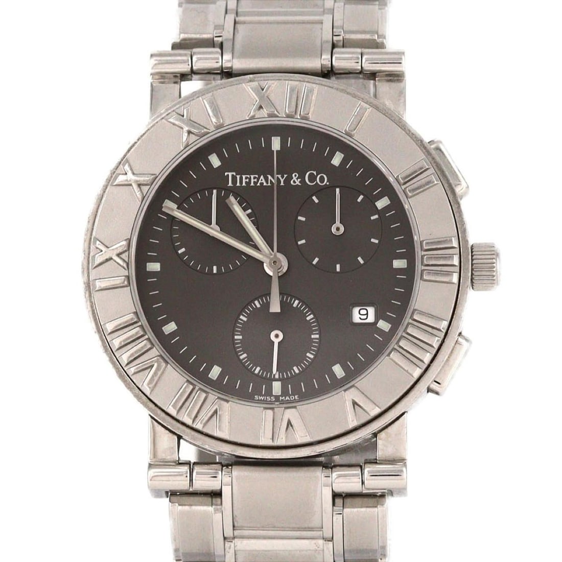 Tiffany & Co. Atlas Chronograph Z0002.32.10A11A00A Stainless Steel Quartz Watch: --- Catalog ---Category: SizeWrist Size: 19cm / 7.48''Case Diameter: 35.5mm / 1.4''Category: DesignType: WristwatchGender: Men,WomenColor (Dial): GrayMaterial (Band): Stainless steelMaterial (Case): S