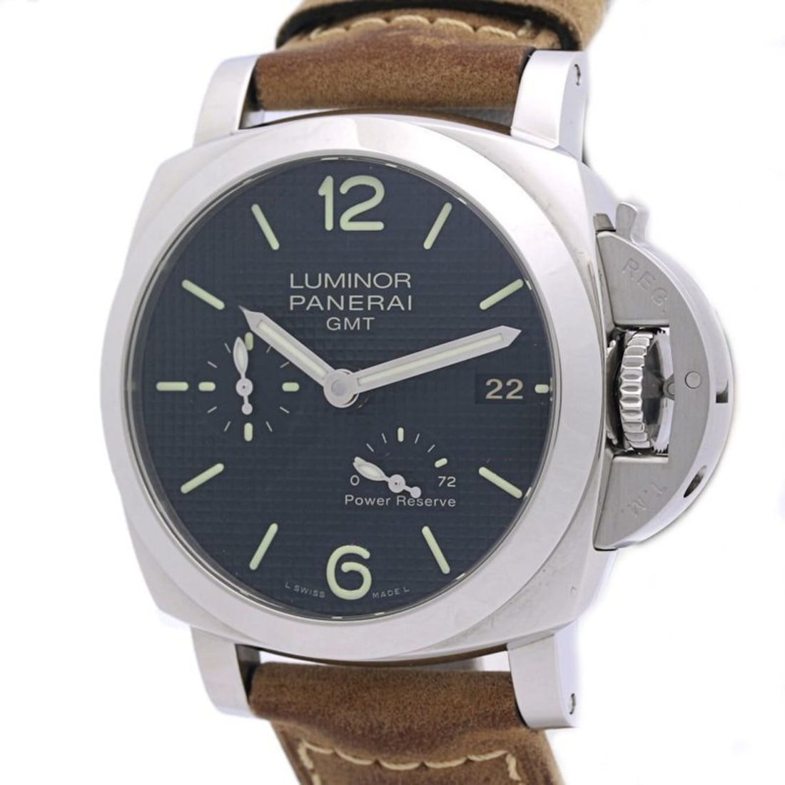Panerai Luminor 1950 3 Days GMT PAM00537 Power Reserve Acciaio Men's Watch 40286: --- Catalog ---Category: SizeWrist Size: 19.5cm / 7.67''Case Diameter: 42mm / 1.65''Category: DesignType: WristwatchGender: MenColor (Dial): BlackMaterial (Band): Leather, Stainless steelMaterial (Cas