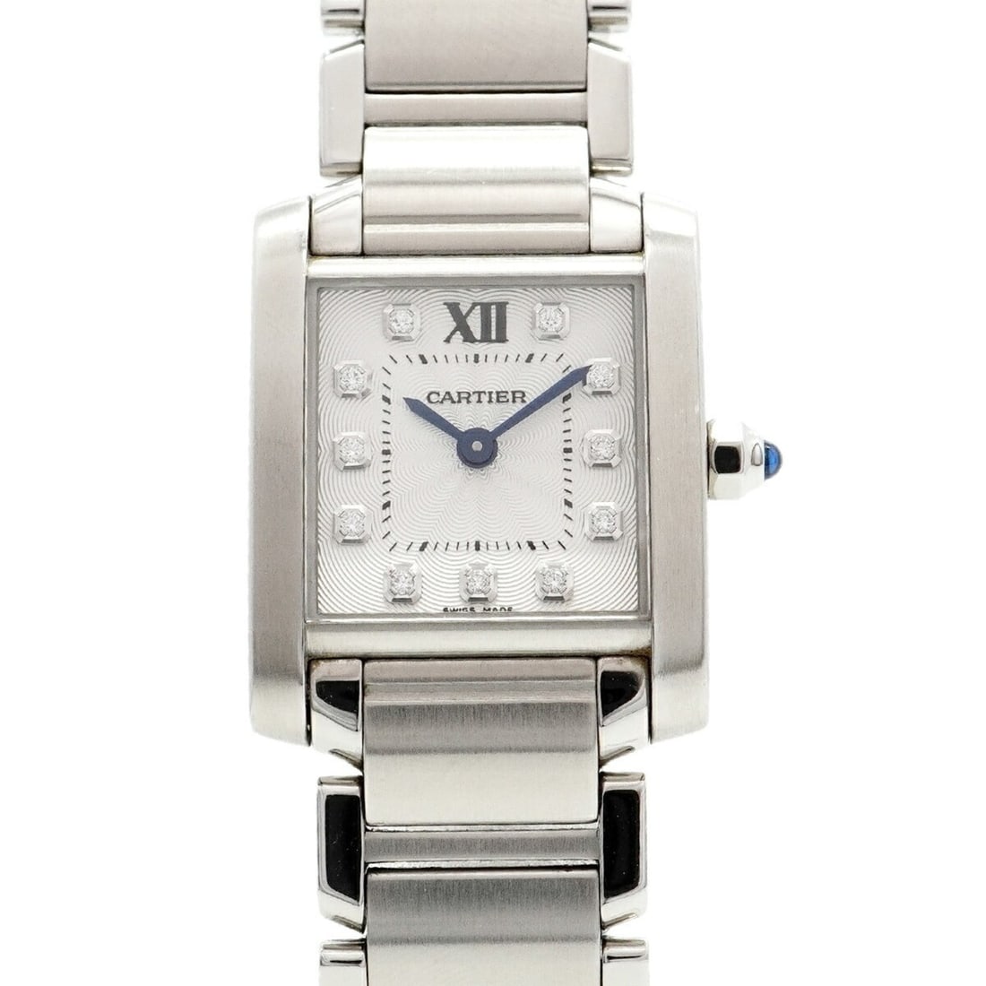 Cartier Tank Française SM WE110006 Silver Dial Women's Watch: --- Catalog ---Category: SizeWrist Size: 15cm / 5.9''Case Diameter: 20.5mm / 0.81''Category: DesignType: WristwatchGender: WomenColor (Dial): SilverMaterial (Band): Stainless steelCategory: GeneralMPN