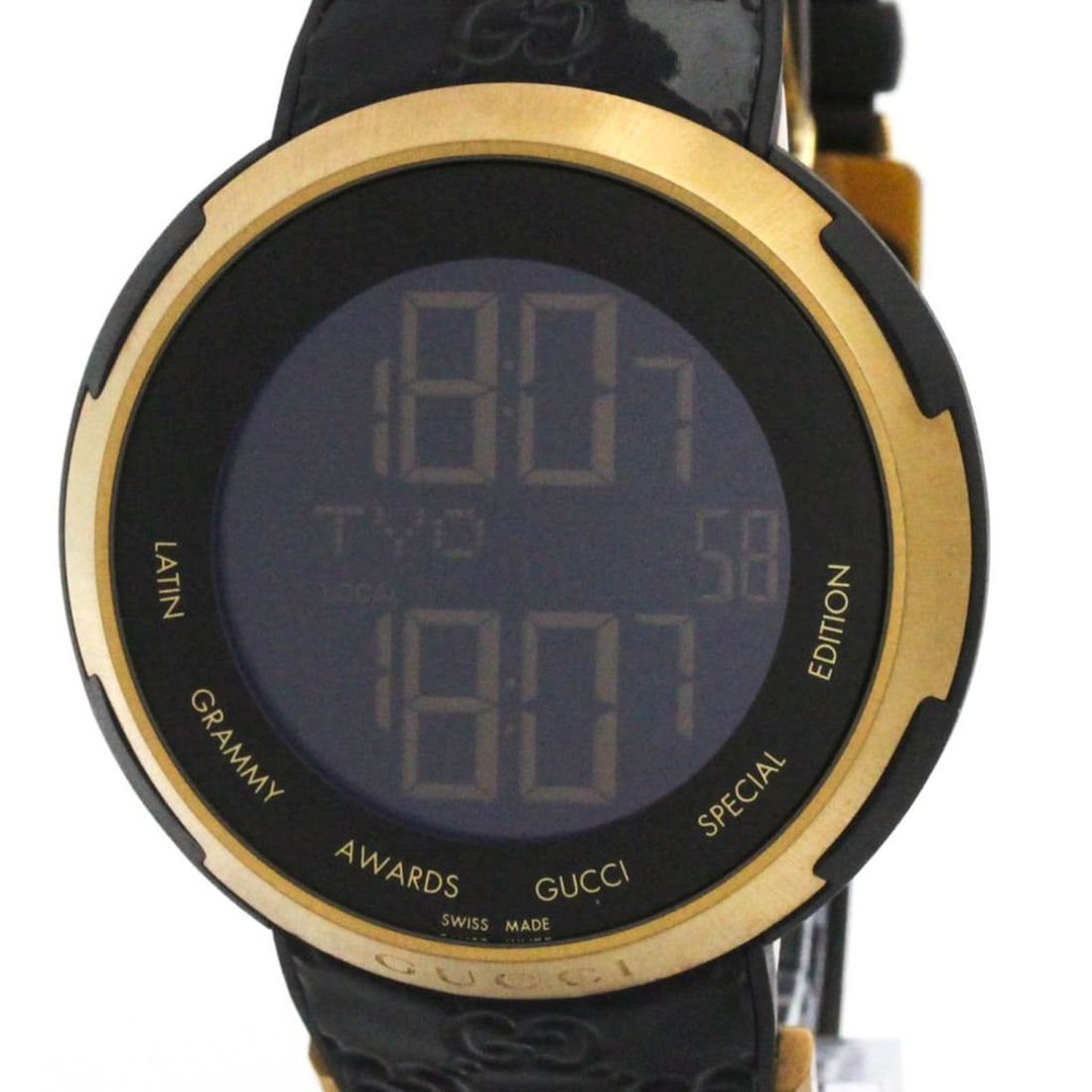 GUCCI I-Gucci Latin Grammy Special Edition Gold Plated Watch YA114102: --- Catalog ---Category: SizeCase Diameter: 49mm / 1.93''Category: DesignType: WristwatchStyle: SportGender: MenMaterial (Band): RubberMaterial (Case): Stainless steelCategory: GeneralLine: I-GucciBra