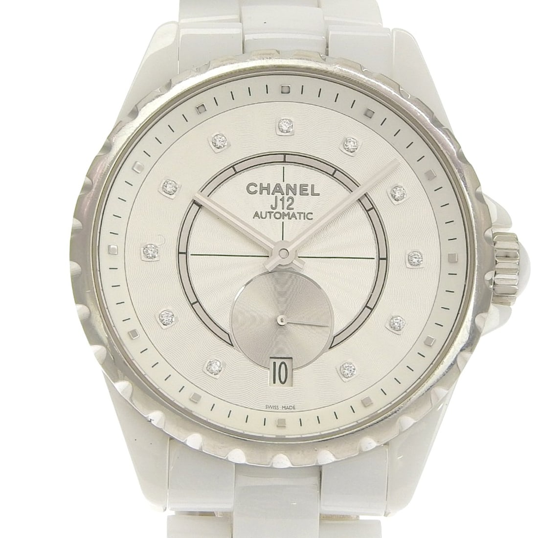 CHANEL J12 Watch, 11 Diamonds, Cal. 2895-2, H4345, White Ceramic with Automatic, Small Seconds,: --- Catalog ---Category: SizeWrist Size: 17cm / 6.69''Case Diameter: 39mm / 1.54''Category: DesignType: WristwatchGender: BoysColor (Dial): WhiteMaterial (Band): CeramicMaterial (Case): CeramicCategor