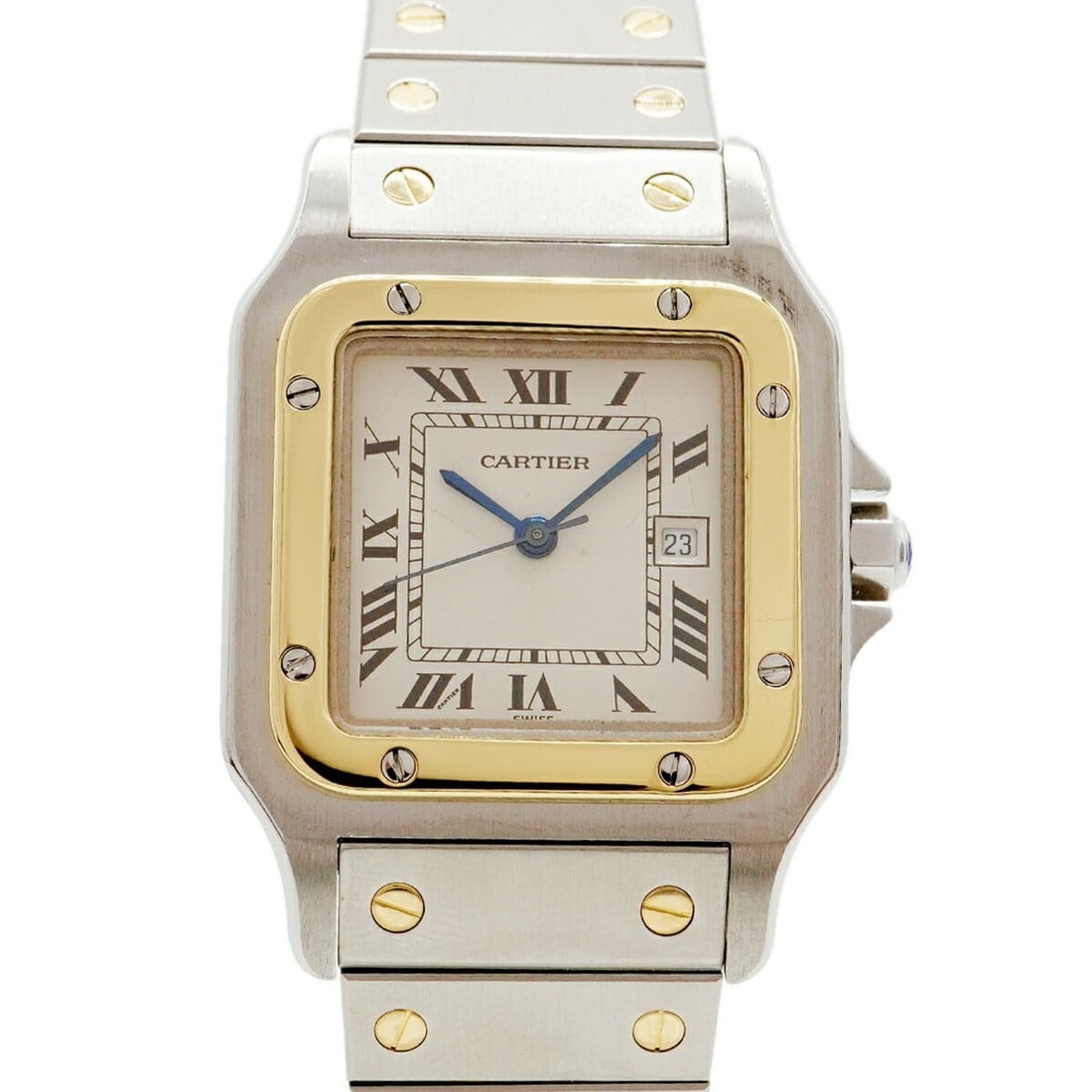 Cartier Santos LM 1172961 Ivory Dial Watch for Men and Women: --- Catalog ---Category: SizeWrist Size: 17cm / 6.69''Case Diameter: 29mm / 1.14''Category: DesignType: WristwatchGender: Men,WomenColor (Dial): IvoryMaterial (Band): Stainless steel, Yellow goldCateg
