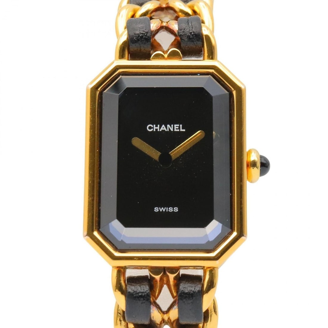 CHANEL Premiere M Watch, Gold-Plated, with Leather Strap, Black, Women's, H0001: --- Catalog ---Category: SizeWrist Size: 15cm / 5.9''Case Diameter: 20mm / 0.79''Category: DesignType: WristwatchGender: WomenColor (Dial): BlackMaterial (Band): Gold plated, LeatherMaterial (Case): G