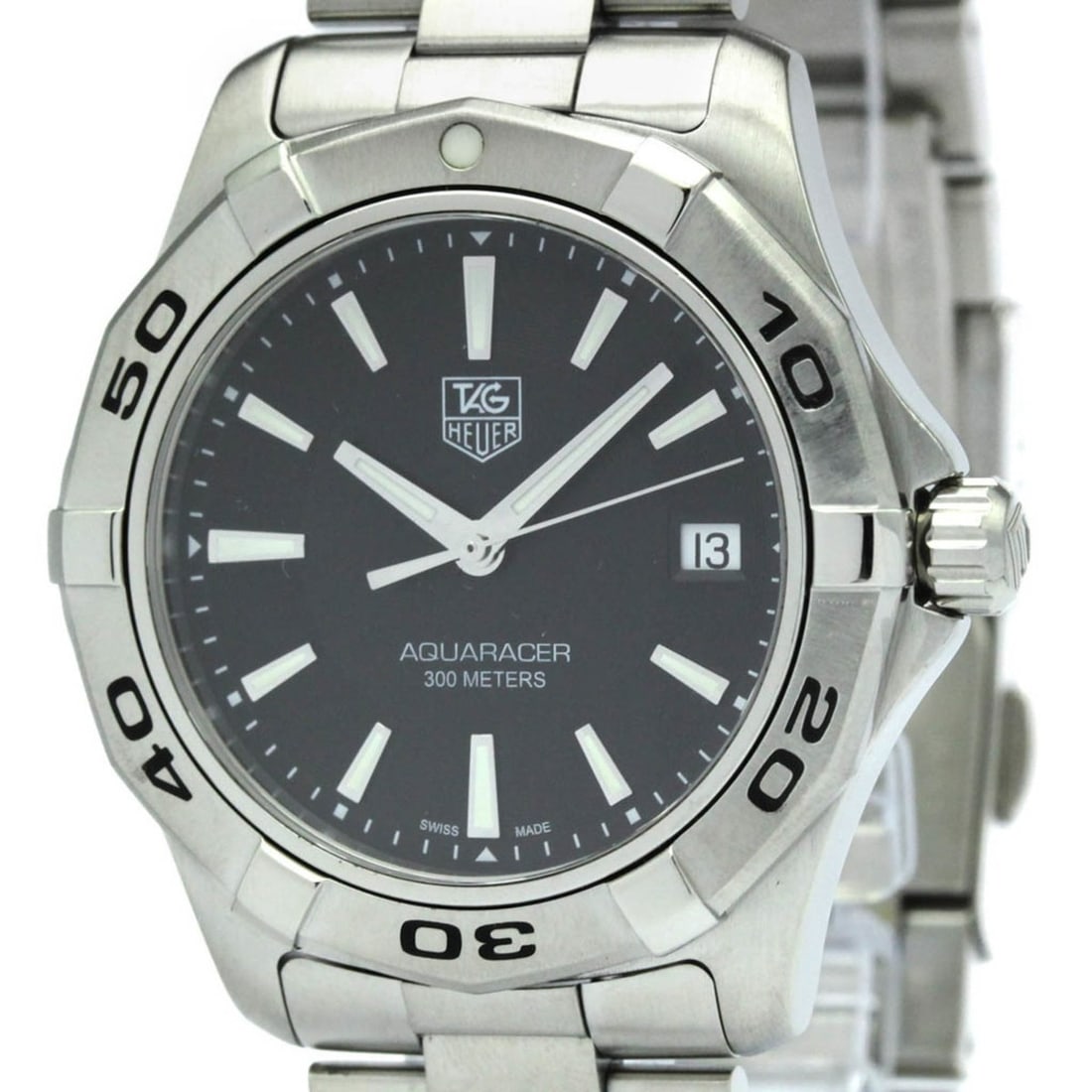TAG HEUER Aquaracer Stainless Steel Quartz Mens Watch WAP1110 Polished: --- Catalog ---Category: SizeCase Diameter: 40mm / 1.57''Category: DesignType: WristwatchStyle: SportGender: MenColor (Dial): BlackMaterial (Band): Stainless steelMaterial (Case): Stainless steelCateg