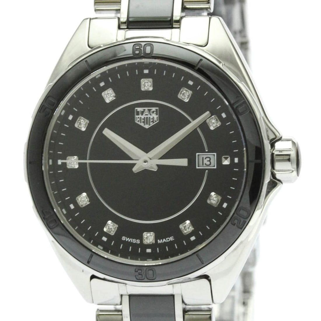 TAG HEUER Formula 1 Diamond Steel Quartz Ladies Watch WBJ141AB Polished: --- Catalog ---Category: SizeCase Diameter: 32mm / 1.26''Category: DesignType: WristwatchStyle: SportGender: WomenColor (Dial): BlackMaterial (Band): Ceramic, Stainless steelMaterial (Case): Stainless