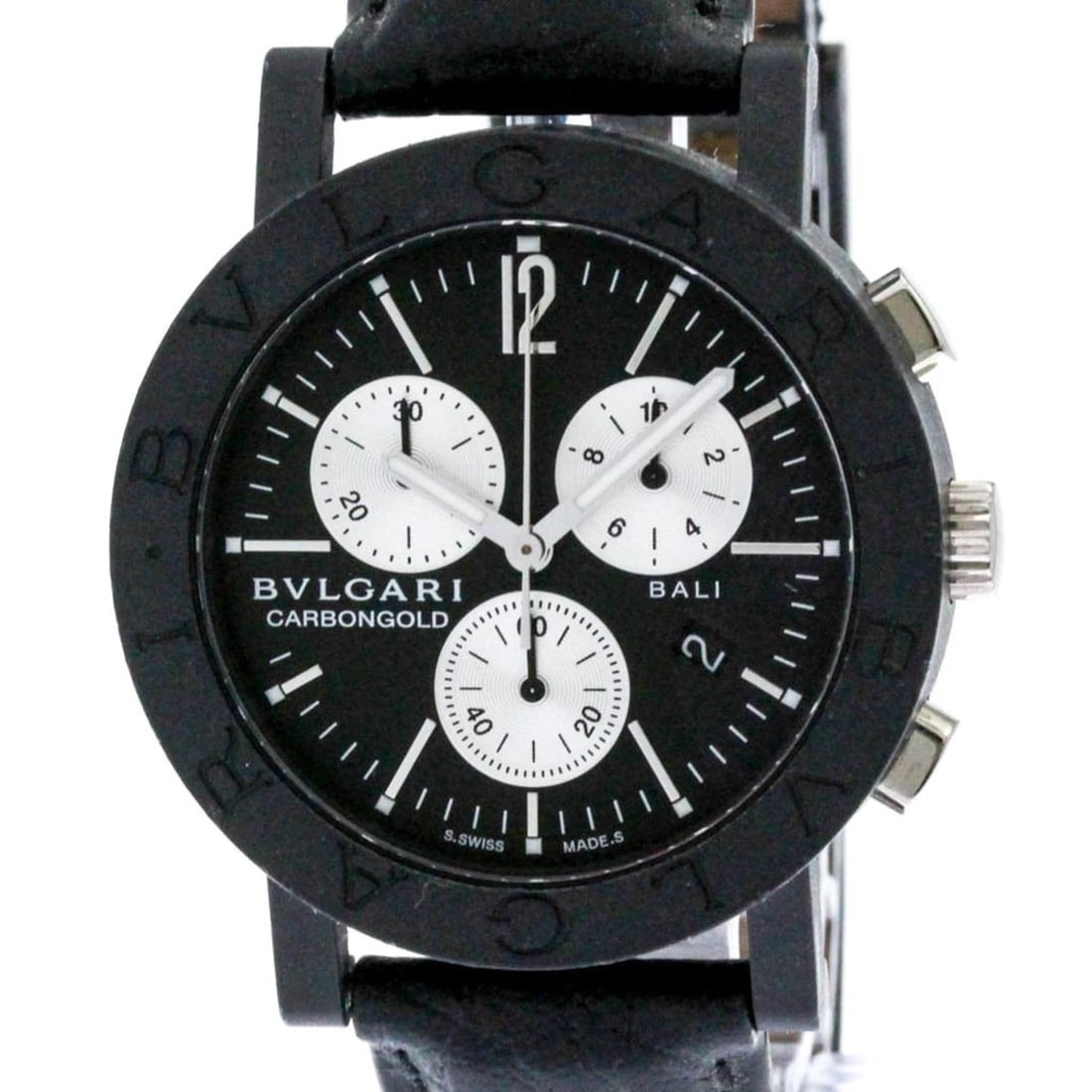 BVLGARI Carbon Gold Chronograph Bali Quartz Unisex Watch BB38CLCH: --- Catalog ---Category: SizeCase Diameter: 38mm / 1.5''Category: DesignType: WristwatchStyle: SportGender: UnisexColor (Dial): BlackMaterial (Band): LeatherMaterial (Case): Carbon, White gold (18K)Ca