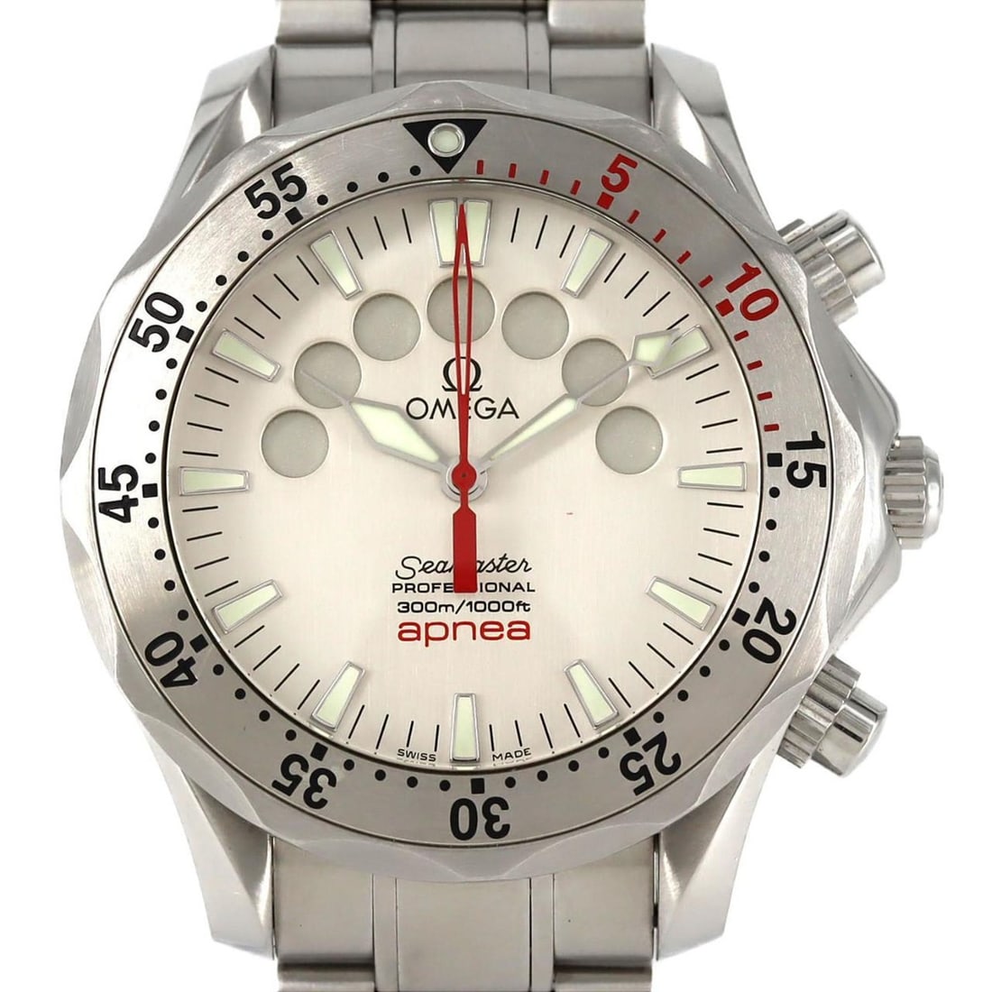 Omega Seamaster Apnea 2595.30 Stainless Steel Automatic Watch: --- Catalog ---Category: SizeWrist Size: 17cm / 6.69''Case Diameter: 42mm / 1.65''Category: DesignType: WristwatchGender: MenColor (Dial): SilverMaterial (Band): Stainless steelMaterial (Case): Stainl