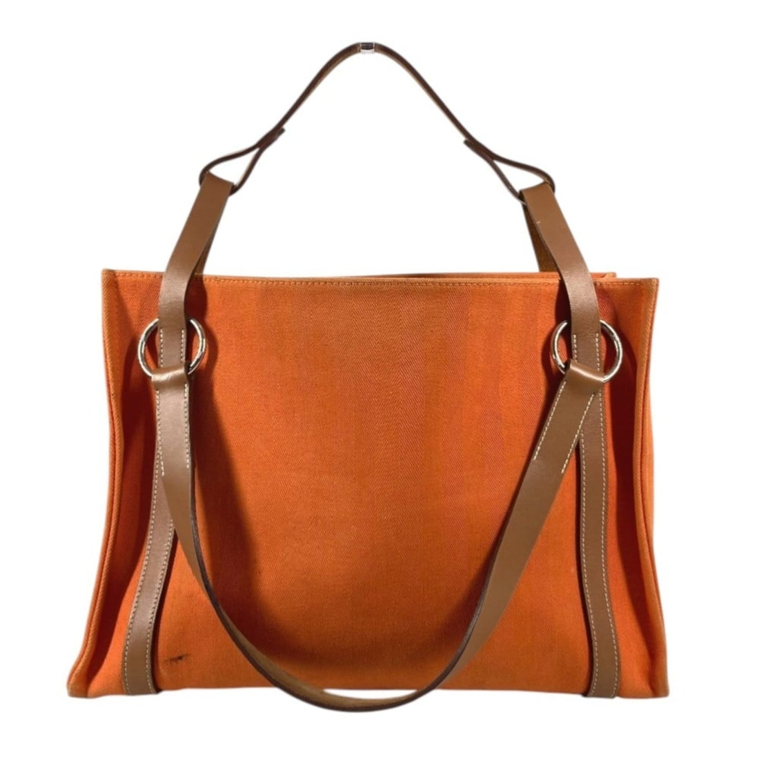 HERMES Cavalicole Handbag, Shoulder Bag, Tote 2-Way Leather, Canvas, Men's, Women's, Orange: --- Catalog ---Category: SizeSize (HxWxD): 27cm x 38cm x 16cm / 10.62'' x 14.96'' x 6.29''Category: DesignType: Handbag, Shoulder bag, Tote bagColor: OrangeGender: Men,WomenMaterial: Leather , Canvas