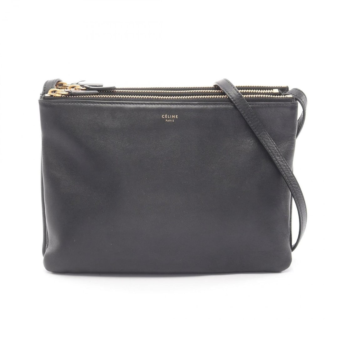 Celine TRIO LARGE Shoulder Bag/Handbag, Leather, Women's, Black, 171453: --- Catalog ---Category: SizeSize (HxWxD): 18cm x 24cm / 7.08'' x 9.44''Category: DesignType: Handbag, Shoulder bagColor: BlackGender: WomenMaterial: Leather Category: GeneralMPN: 171453Brand: Celine-