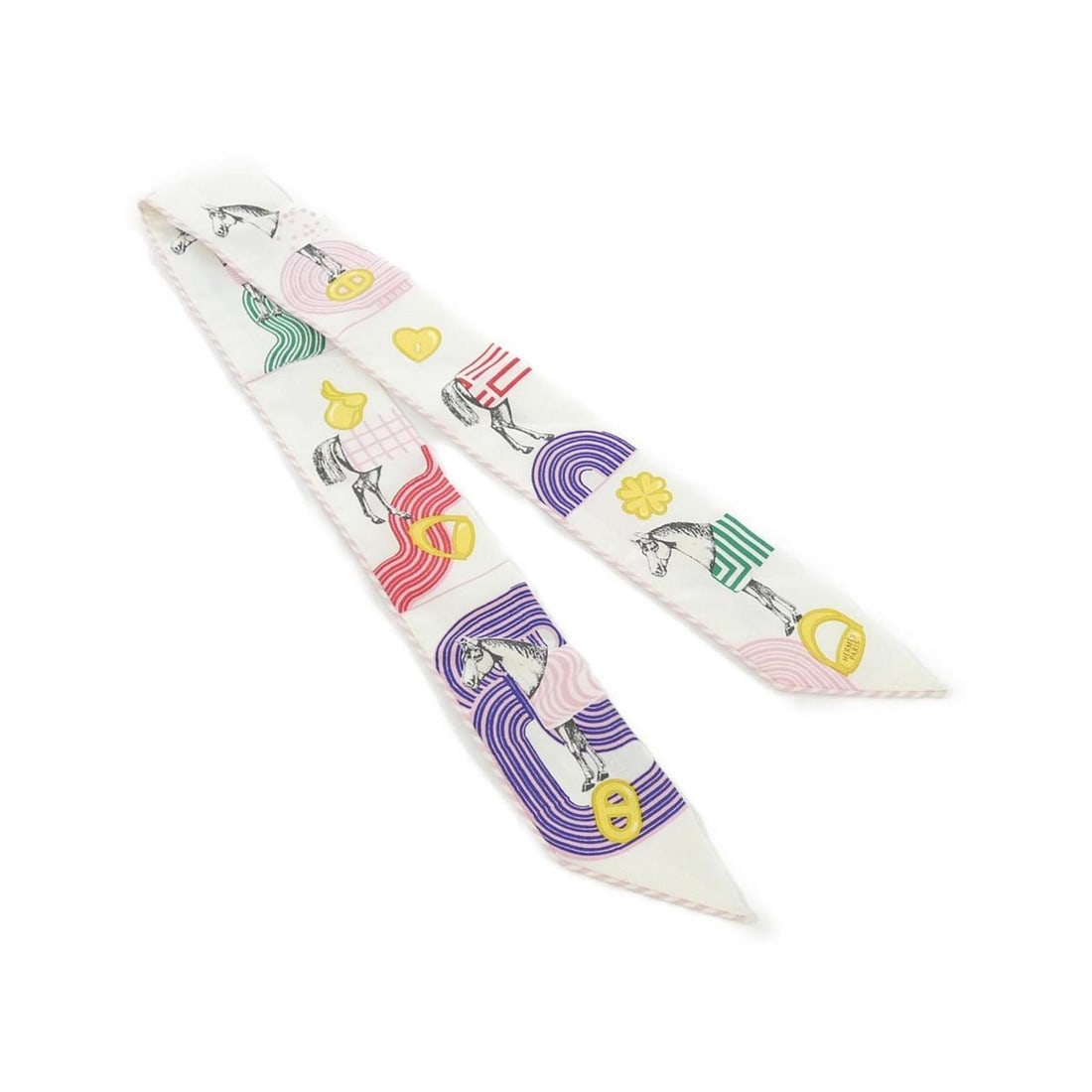 Hermes GARDE ROBE POP Twilly 063896S Scarf Muffler: --- Catalog ---Category: SizeSize (LxW): 86cm x 5cm / 33.85'' x 1.96''Category: DesignType: ScarfColor: Multi-color, WhiteGender: Men,WomenMaterial: Silk Category: GeneralBrand: Hermes--- Item List --