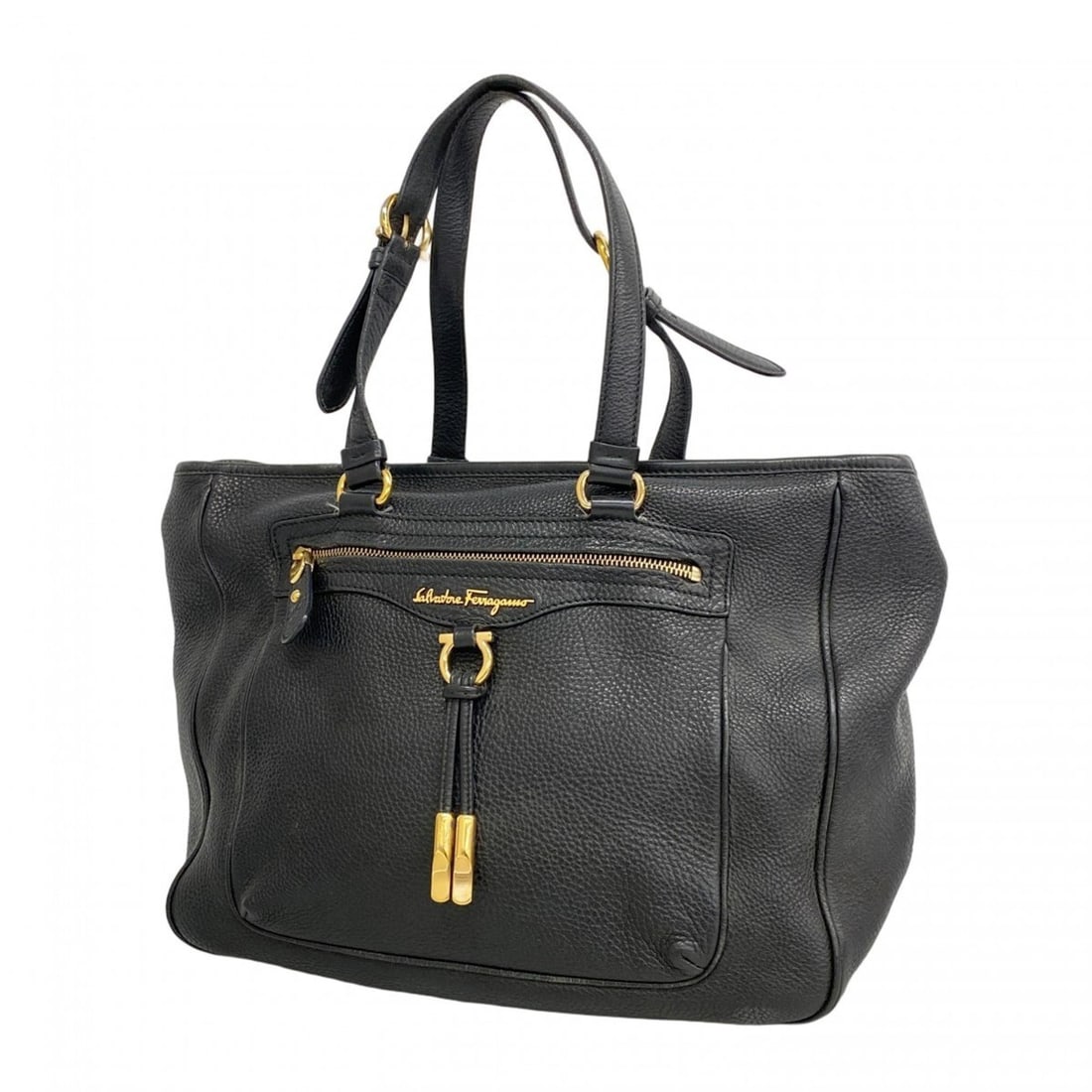 Salvatore Ferragamo Gancini Leather Tote Bag, Black, Women's: --- Catalog ---Category: SizeSize (HxWxD): 28cm x 33cm x 15cm / 11.02'' x 12.99'' x 5.9''Category: DesignType: Tote bagColor: BlackGender: WomenMaterial: Leather Hardware Color: GoldCategory: GeneralB