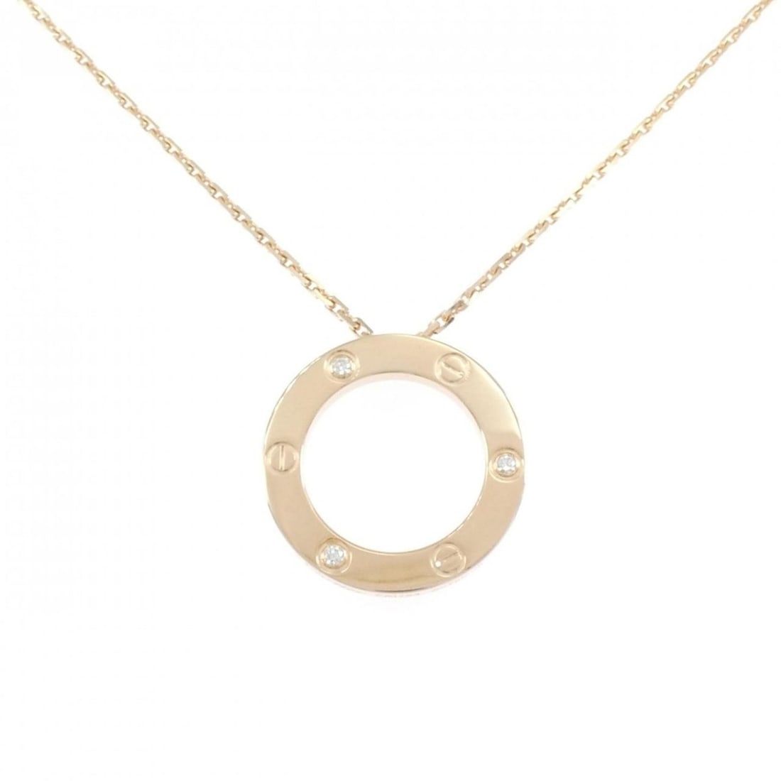 Cartier Love Necklace Half Diamond: --- Catalog ---Category: SizePendant Size: 23.6mm / 0.92''Neck Circumference: 42 cm / 16.53''Category: DesignGender: WomenMaterial: Pink goldNecklace Type: NecklaceCategory: GeneralBrand: Cartier---