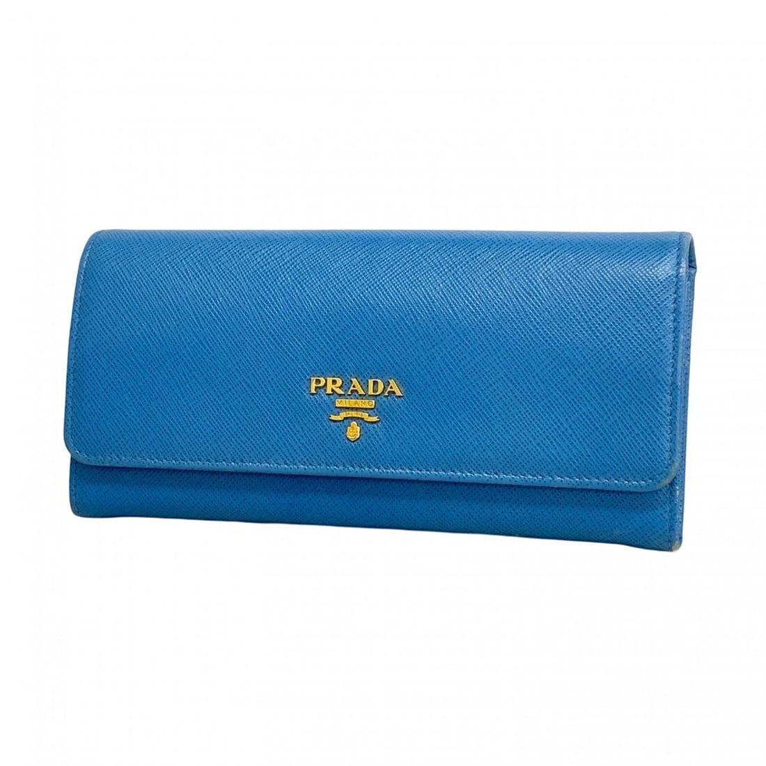 Prada long wallet, Saffiano leather, blue, women's.: --- Catalog ---Category: SizeSize (HxWxD): 9.5cm x 19cm x 2.5cm / 3.74'' x 7.48'' x 0.98''Category: DesignType: Long wallet (bi-fold)Color: BlueGender: WomenMaterial: Leather Category: GeneralBrand: P