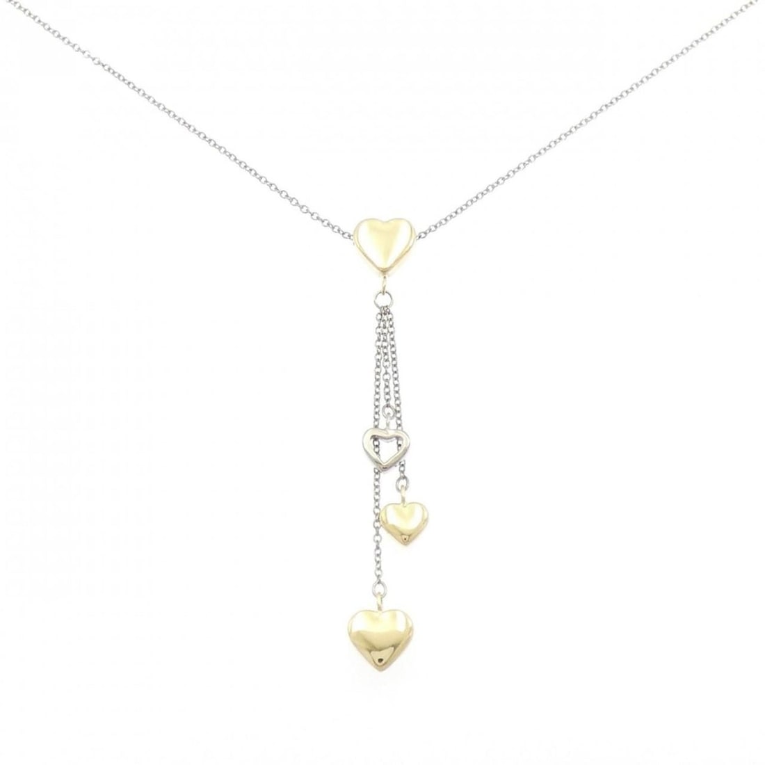 Tiffany & Co. Multi Heart Drop Pendant Necklace: --- Catalog ---Category: SizePendant Size: 57.3mm x 8mm / 2.25'' x 0.31''Neck Circumference: 41 cm / 16.14''Category: DesignColor: YellowGender: WomenMaterial: White gold, Yellow goldPendant Type: