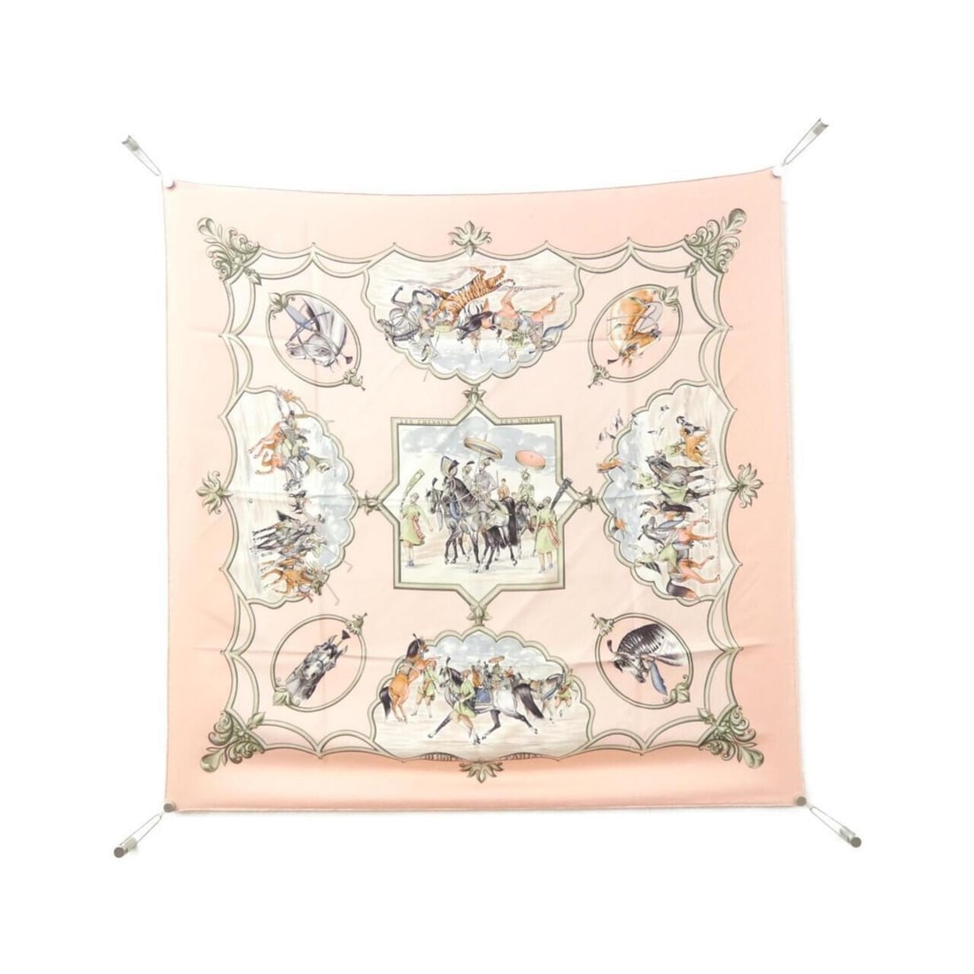 Hermes LES CHEVAUX DES MOGHOLS Carre Scarf Muffler: --- Catalog ---Category: SizeSize (LxW): 90cm x 90cm / 35.43'' x 35.43''Category: DesignType: ScarfColor: PinkGender: WomenMaterial: Silk Category: GeneralBrand: Hermes--- Item List ---Section: Condit