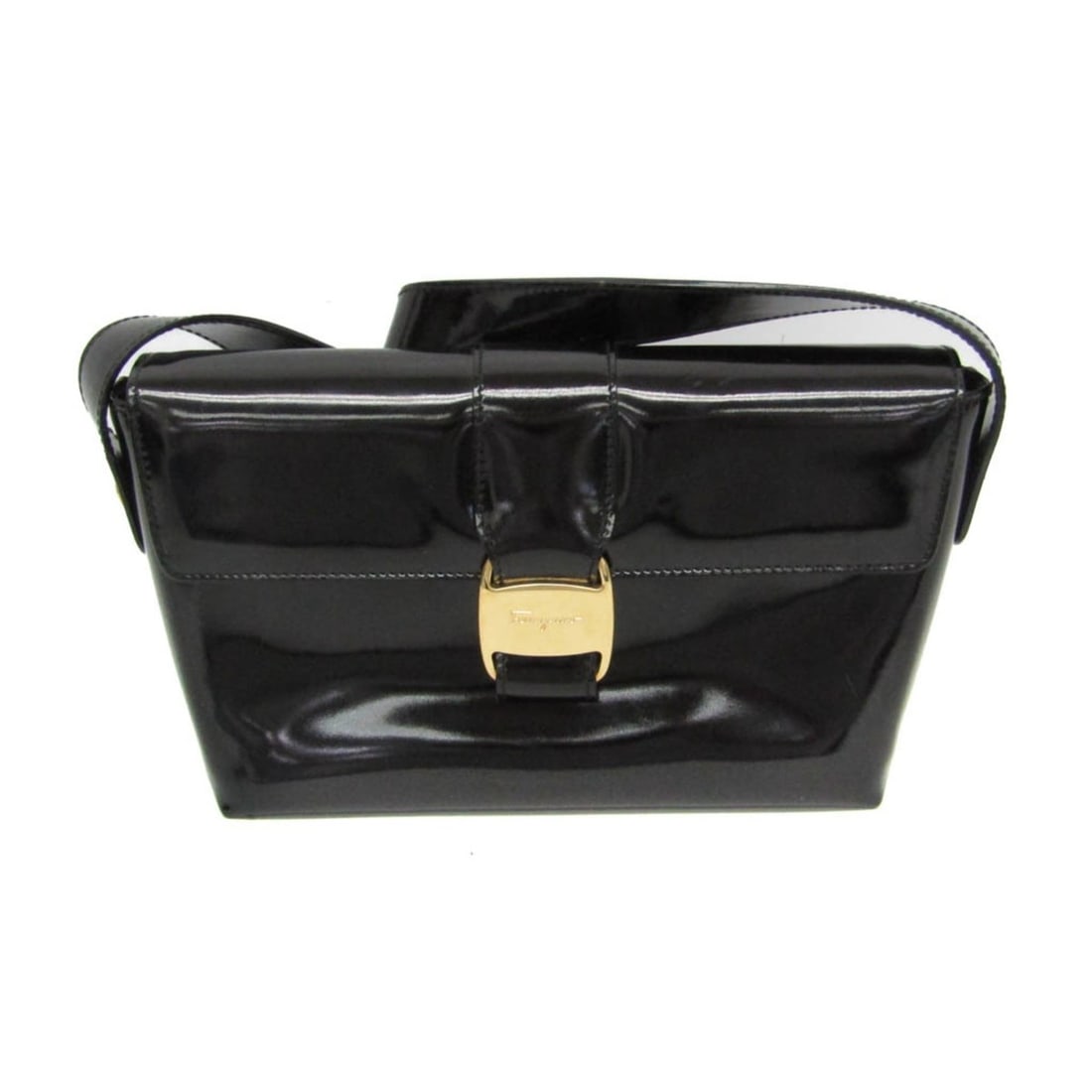 Salvatore Ferragamo Vara Women's Patent Leather Shoulder Bag Black: --- Catalog ---Category: SizeSize (HxWxD): 14cm x 20.5cm x 7.5cm / 5.51'' x 8.07'' x 2.95''Strap Length: 64cm - 72cm / 25.19'' - 28.34''Category: DesignType: Shoulder bagColor: BlackGender: WomenClosu
