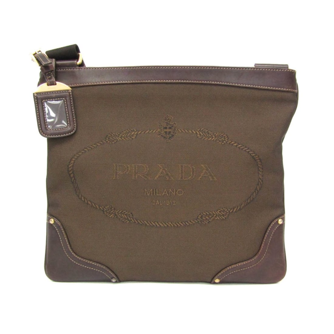 Prada Logo Jacquard Women's Canvas,Leather Shoulder Bag Dark Brown: --- Catalog ---Category: SizeSize (HxWxD): 27cm x 30cm x 1cm / 10.62'' x 11.81'' x 0.39''Strap Length: 67cm - 122cm / 26.37'' - 48.03''Category: DesignType: Shoulder bagColor: Dark brownGender: WomenC