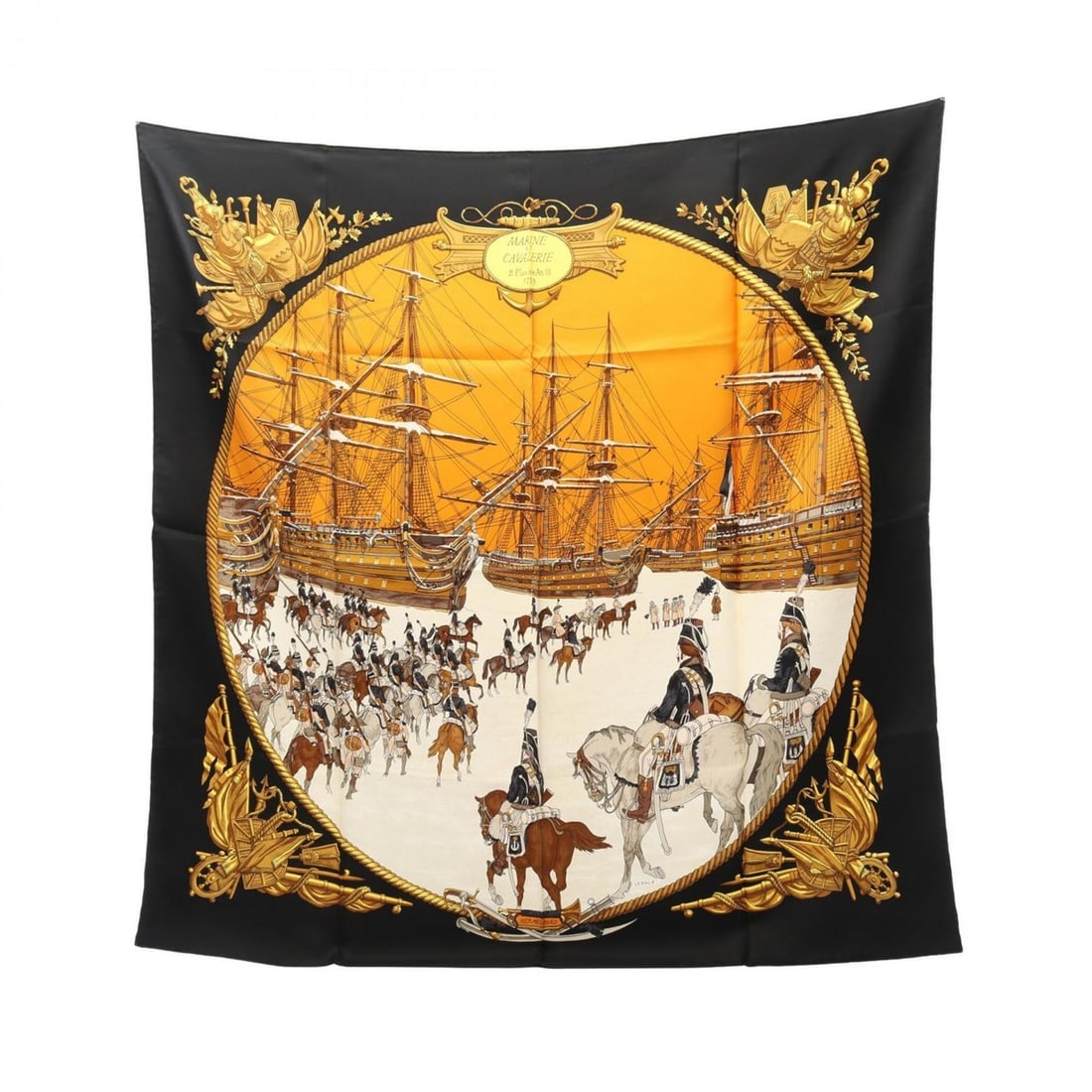 Hermes Hermès Carré 90 MARINE ET CAVALERIE Scarf, Silk, Women's, Black, Multicolor: --- Catalog ---Category: SizeSize (LxW): 89cm x 89cm / 35.03'' x 35.03''Category: DesignType: ScarfColor: Black, Multi-colorGender: WomenMaterial: Silk Category: GeneralBrand: Hermes--- Item List ---S