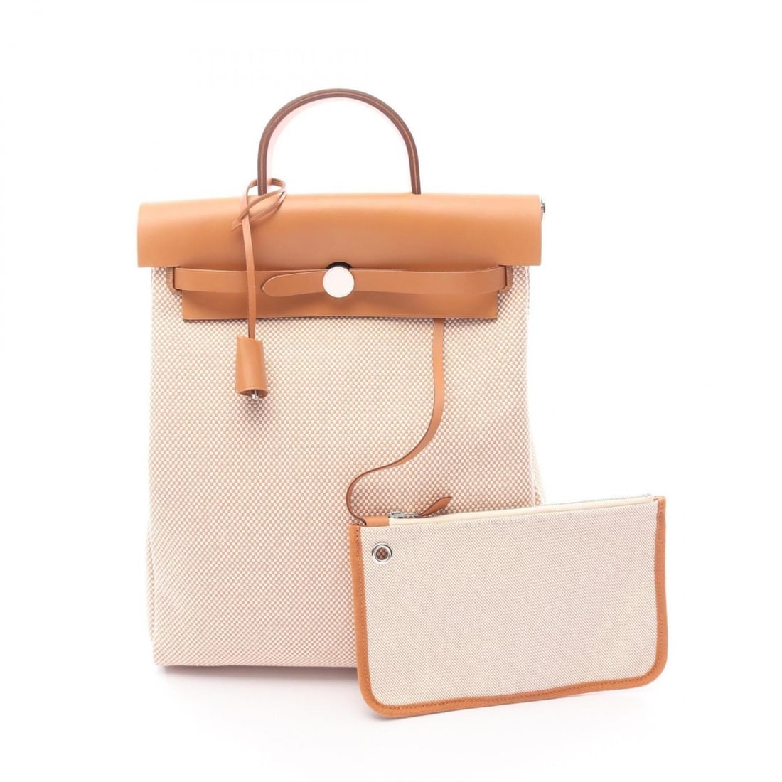 Hermes Herbag Zip Add PM Ecru Natural Backpack Handbag Canvas Leather Vache Hunter Toile H Women's: --- Catalog ---Category: SizeSize (HxWxD): 36cm x 30cm x 10cm / 14.17'' x 11.81'' x 3.93''Category: DesignType: BackpackColor: Beige, Brown, EcruGender: WomenMaterial: Toile H , Leather Category: Gene