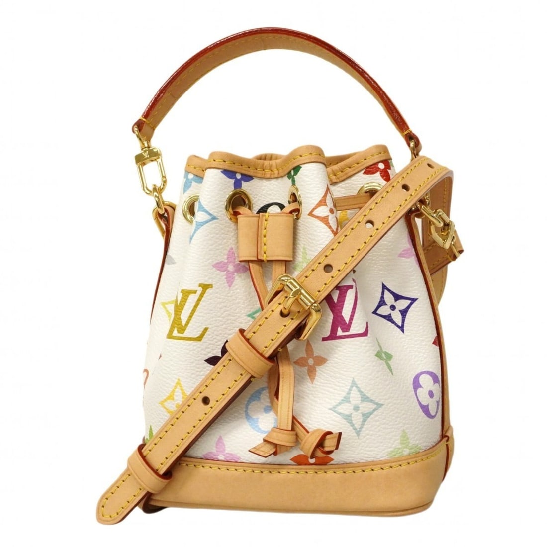 Louis Vuitton handbag, Monogram Multicolor LV x TM Nano Noe M27493 Blanc, 2-way bag for women.: --- Catalog ---Category: SizeSize (HxWxD): 15cm x 12.5cm x 10cm / 5.9'' x 4.92'' x 3.93''Category: DesignType: HandbagColor: BlancGender: WomenCategory: GeneralMPN: M27493Brand: Louis Vuitton--- Item