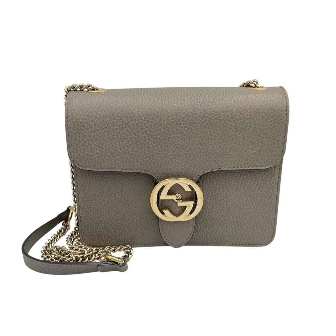 Gucci Interlocking G Chain Leather Shoulder Bag, Gray, Women's: --- Catalog ---Category: SizeSize (HxWxD): 15.5cm x 19.5cm x 6cm / 6.1'' x 7.67'' x 2.36''Category: DesignType: Shoulder bagColor: GrayGender: WomenMaterial: Leather Category: GeneralBrand: Gucci--- I