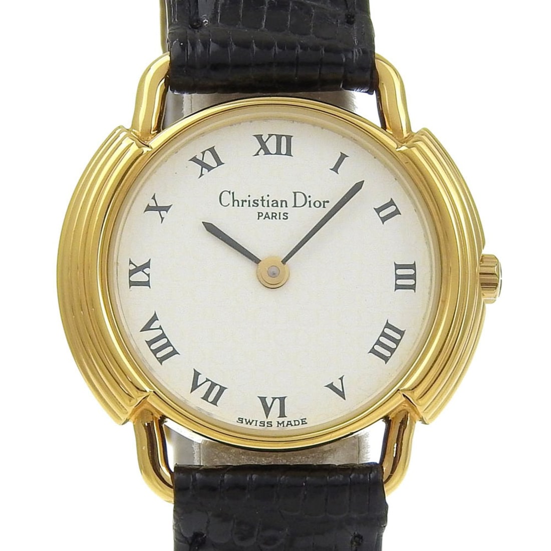 Christian Dior watch, model 58.121.2, gold-plated leather strap, gold quartz, analog, white dial,: --- Catalog ---Category: SizeWeight: 16g / 0.56oz.Band Width: 12mm / 0.47''Wrist Size: 13.5cm / 5.31''Case Diameter: 5mm / 0.2''Category: DesignColor: Black, WhiteGender: WomenDisplay: AnalogCategory: