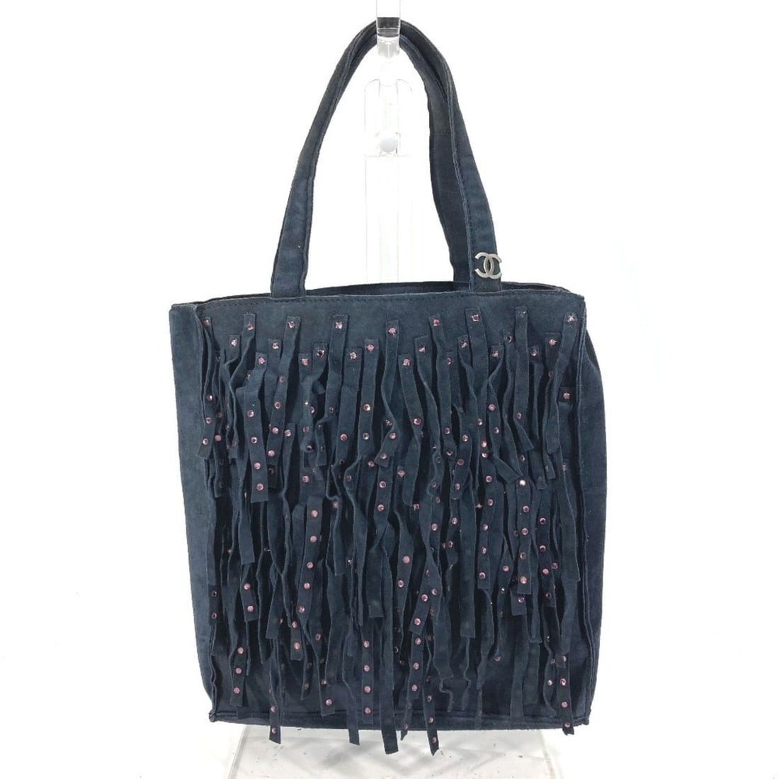 CHANEL Vintage Fringe Tassel CC Coco Mark Logo Rhinestone Tote Bag, Mini Handbag, Nubuck, Women's,: --- Catalog ---Category: SizeSize (HxWxD): 19.5cm x 17.5cm x 3.5cm / 7.67'' x 6.88'' x 1.37''Category: DesignType: Handbag, Tote bagColor: Navy, PinkGender: WomenMaterial: Rhinestone Category: