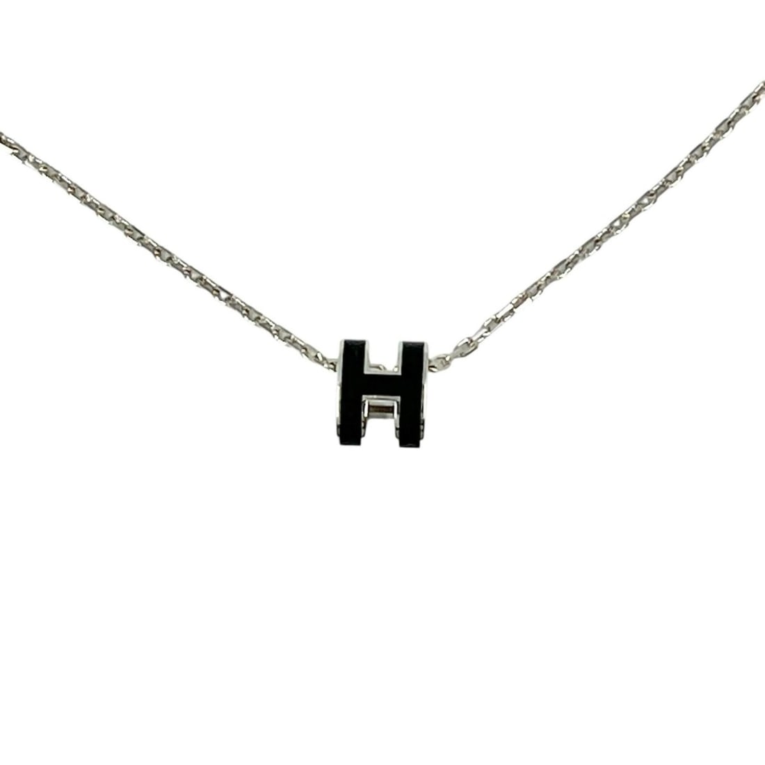 Hermes HERMES Necklace Mini Pop H Metal Silver/Black Women's: --- Catalog ---Category: SizePendant Size: 8mm x 7mm / 0.31'' x 0.27''Neck Circumference: 39.6 cm / 15.59''Category: DesignColor: Black, SilverGender: WomenMaterial: MetalNecklace Type: NecklaceCatego