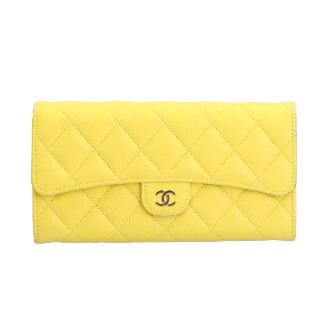 Chanel Classic Long Flap Wallet, Matelassé Caviar Skin AP0241, Women's, Pre-owned.: --- Catalog ---Category: SizeSize (HxWxD): 10cm x 19cm x 3.5cm / 3.93'' x 7.48'' x 1.37''Category: DesignType: Coin purse/coin caseColor: YellowGender: WomenMaterial: Grained Calfskin Category: Genera