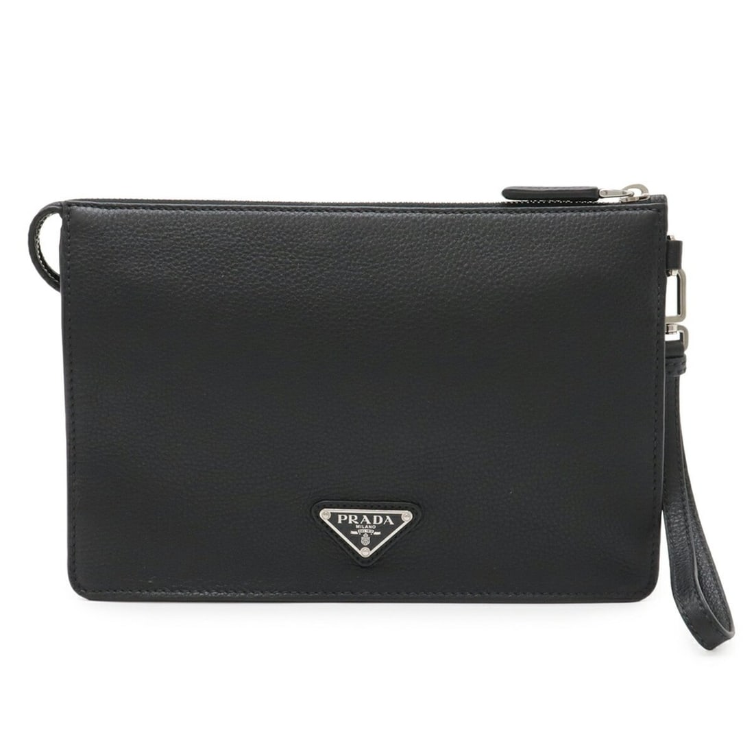 PRADA Triangle Clutch Bag, Second Leather, NERO Black, Purchased at a domestic outlet store, 2VF006: --- Catalog ---Category: SizeSize (HxWxD): 16.5cm x 25cm x 6cm / 6.49'' x 9.84'' x 2.36''Category: DesignType: Clutch bagColor: Black, NeroGender: MenMaterial: Leather Category: GeneralMPN: 2VF006Bran