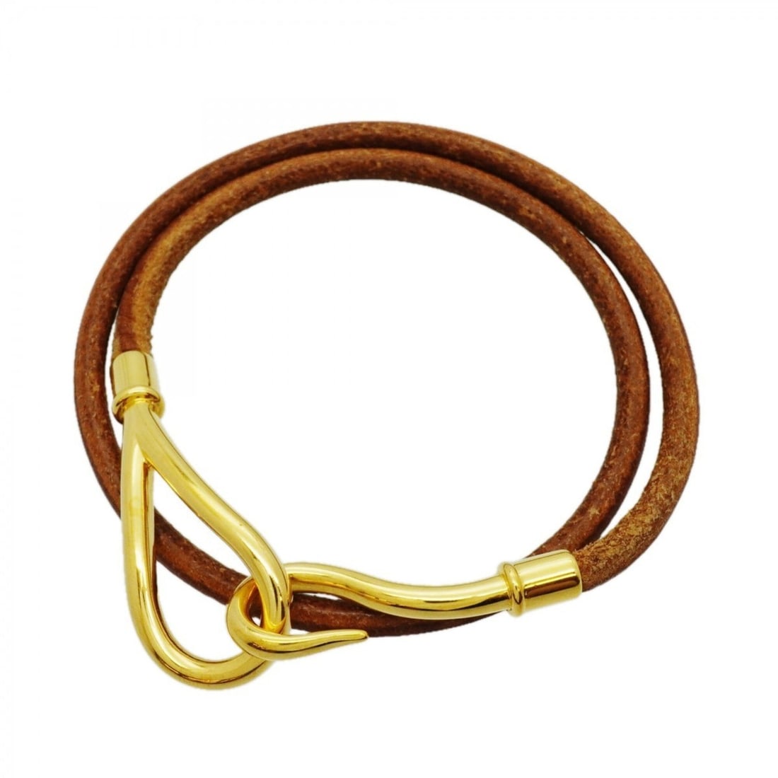 Hermes Jumbo Hook Bracelet, GP Plated Leather, Gold Brown, Women's (1 of 11)