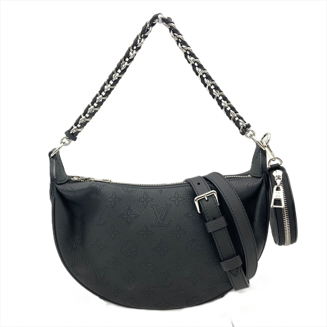 Louis Vuitton Baia PM Shoulder Bag, 2-Way, Monogram Mahina, M22819, Black, Silver Hardware, RFID,: --- Catalog ---Category: SizeSize (HxWxD): 17cm x 26cm x 7cm / 6.69'' x 10.23'' x 2.75''Category: DesignType: Pouch, Shoulder bagColor: Black, MonogramGender: WomenMaterial: Monogram Category: General