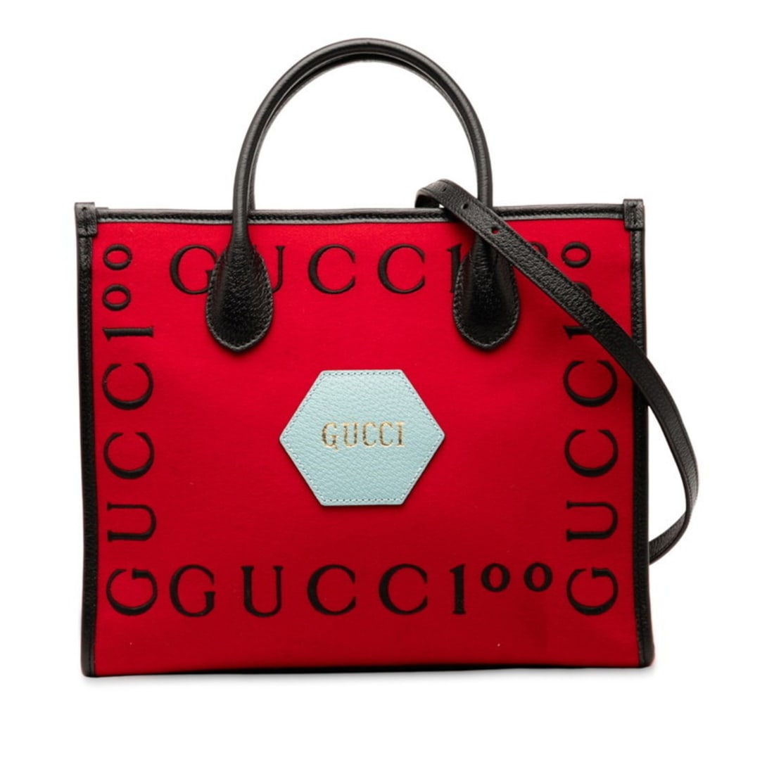 Gucci 100th Anniversary Logo Tote Bag/Shoulder Bag 2-Way 659988 Red/Black Canvas/Leather Women's (1 of 12)