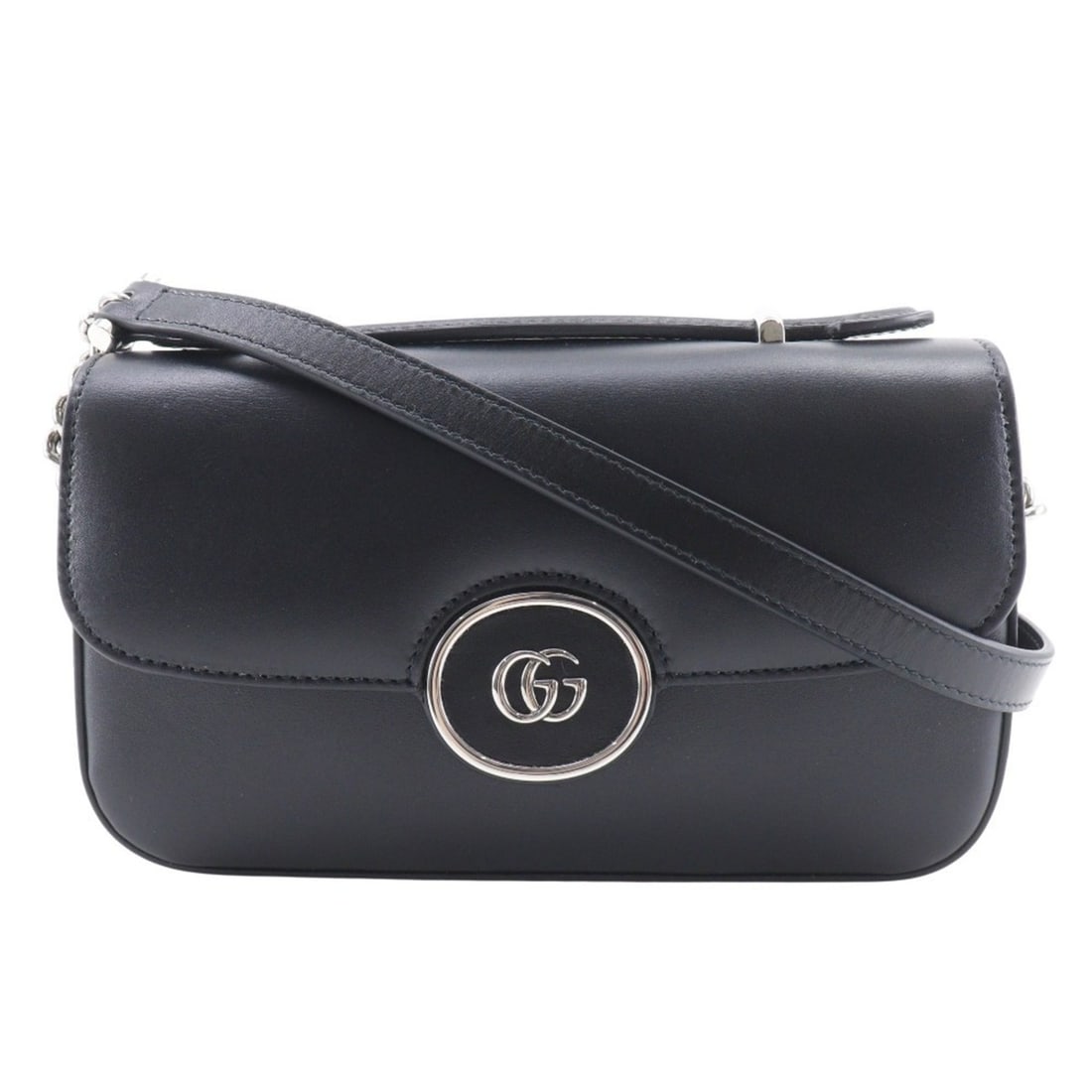 Gucci Petit GG Shoulder Bag, Double G, 2-Way, 739722, Leather, Black, Flap, GG, Women's (1 of 17)