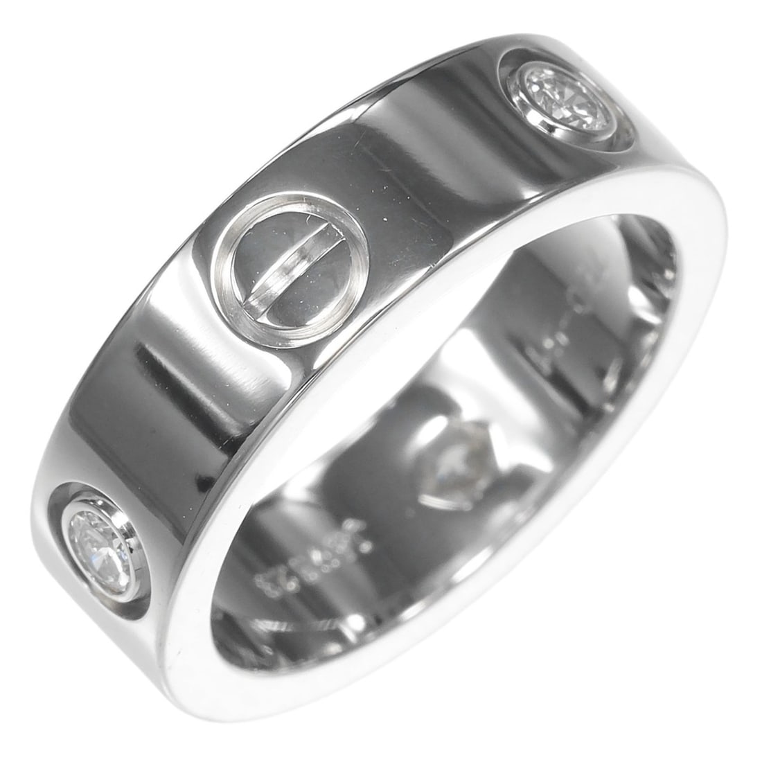 Cartier Love Ring, Size 11, 18K White Gold, 3 Diamonds, Approx. 8.82g: --- Catalog ---Category: SizeWidth: 5.5mm / 0.22''Weight: 8.82g / 0.31oz.JP Size: 11US Size: 6Inner Diameter: 16.36mm / 0.64''Category: DesignType: Band ringStone: DiamondGender: WomenMaterial: White