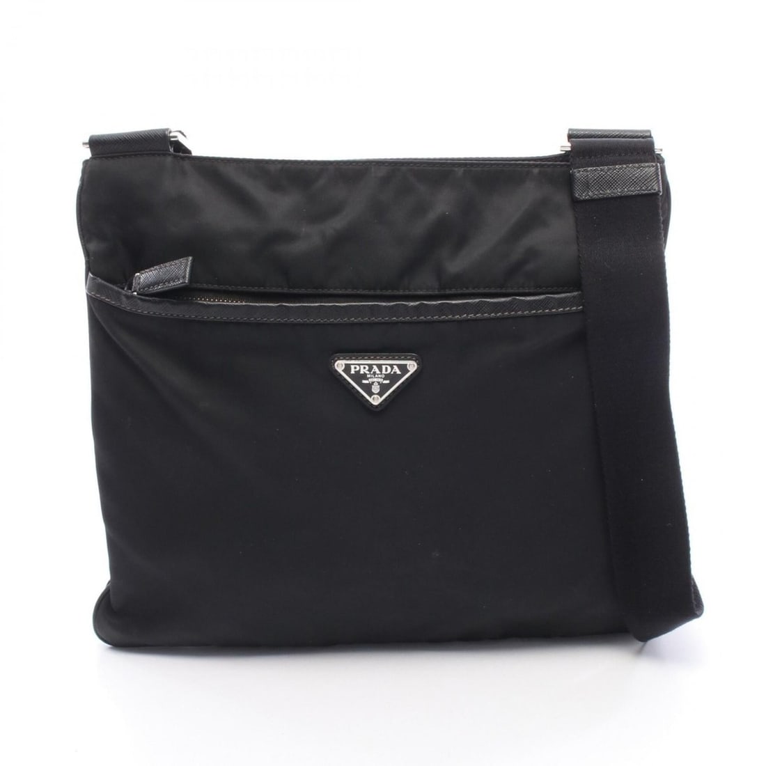 Prada TESSUTO + SAFFI Shoulder Bag/Handbag, Nylon & Saffiano Leather, Men's Women's, Black, 2VH053: --- Catalog ---Category: SizeSize (HxWxD): 27cm x 30cm x 2cm / 10.62'' x 11.81'' x 0.78''Category: DesignType: Handbag, Shoulder bagColor: BlackGender: Men,WomenMaterial: Nylon , Leather Leather/Fur T