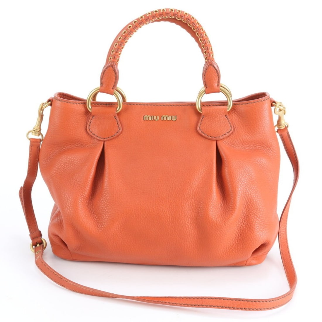 Miu Miu Miu Orange Leather Shoulder Bag Handbag Tote for Women: --- Catalog ---Category: SizeSize (HxWxD): 27cm x 35cm x 13cm / 10.62'' x 13.77'' x 5.11''Strap Length: 120cm / 47.24''Handle Length: 35cm / 13.77''Category: DesignType: Shoulder bag, Tote bagColor: O