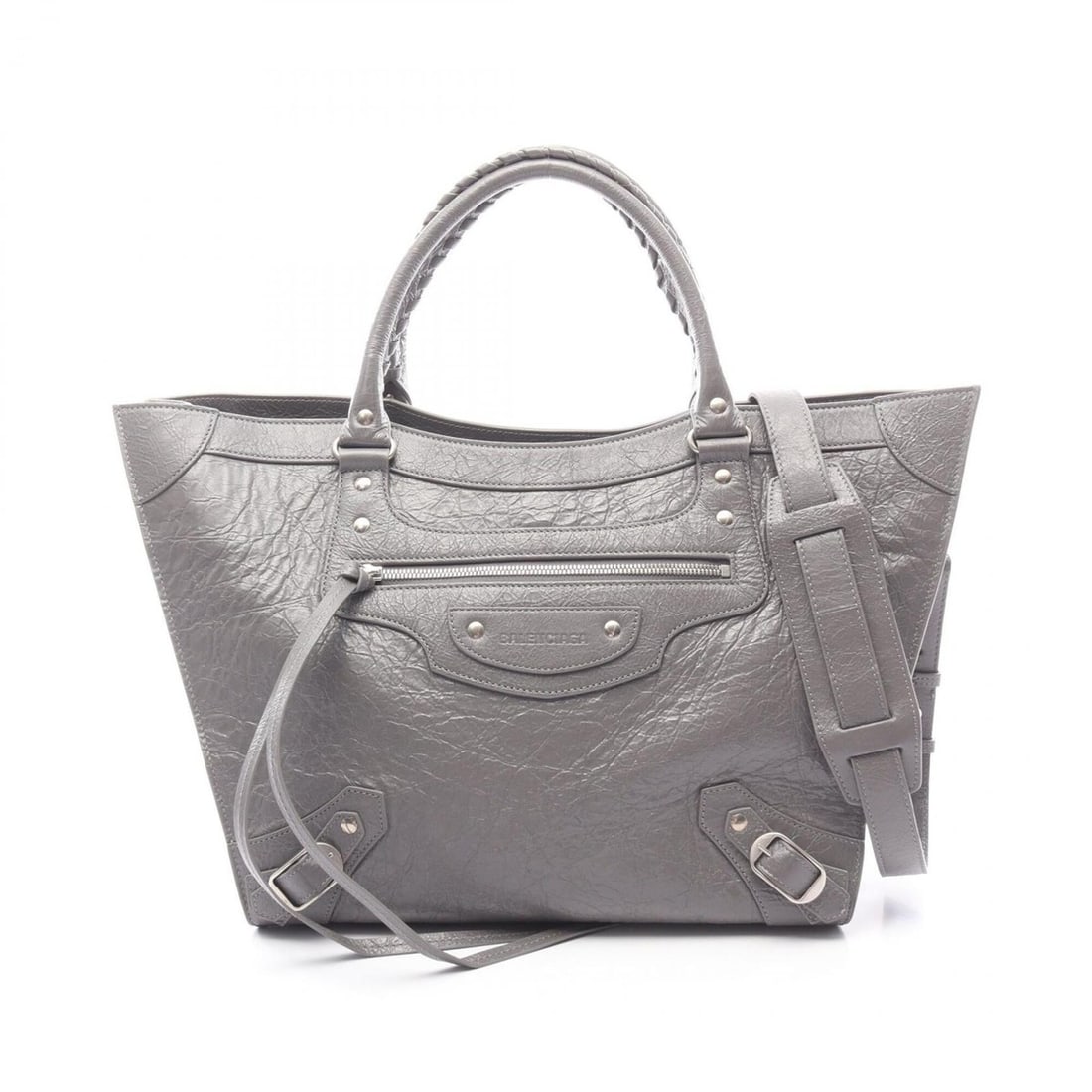 Balenciaga Neo Classic L Upside Down East-West 2-Way Tote Bag/Handbag, Leather, Women's, Gray: --- Catalog ---Category: SizeSize (HxWxD): 27cm x 32cm x 16cm / 10.62'' x 12.59'' x 6.29''Category: DesignType: Handbag, Tote bagColor: GrayGender: WomenMaterial: Leather Category: GeneralBrand: Balen