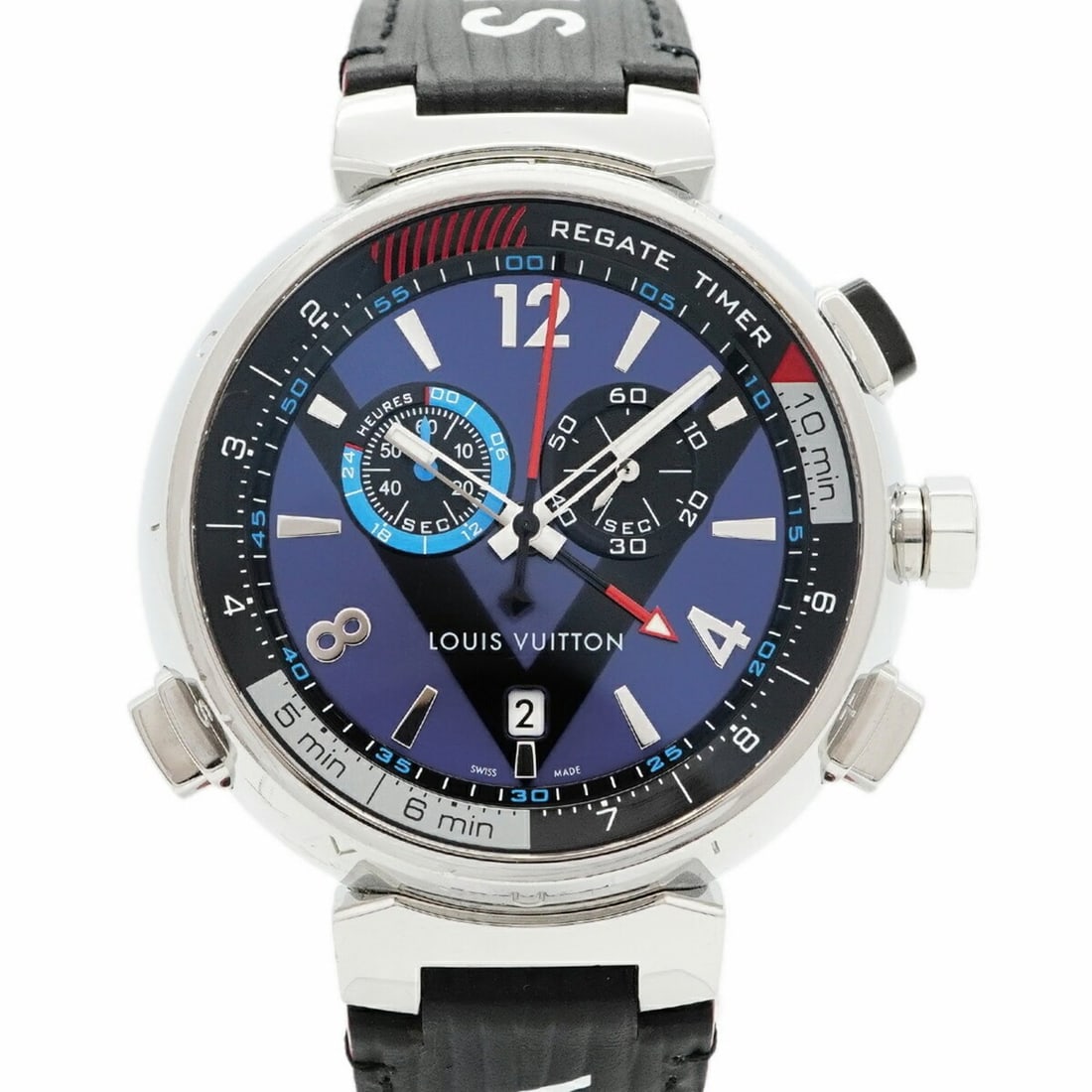 Louis Vuitton Tambour Regatta Q102D Navy Dial Men's Watch: --- Catalog ---Category: SizeWrist Size: 20cm / 7.87''Case Diameter: 43.7mm / 1.72''Category: DesignType: WristwatchGender: MenColor (Dial): NavyMaterial (Band): LeatherCategory: GeneralMPN: Q102DBran
