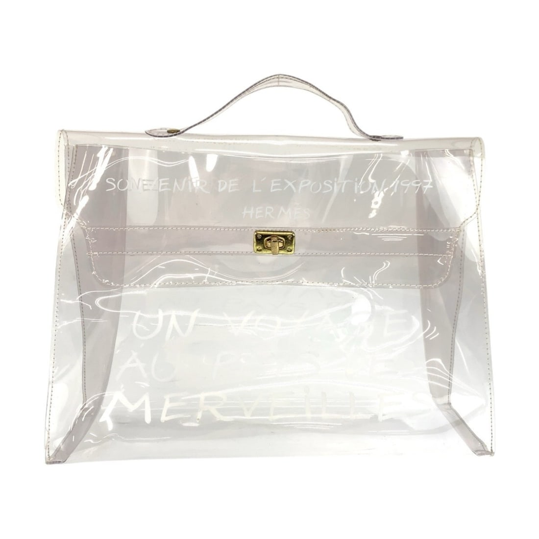 HERMES Kelly Vinyl Handbag, Clear, Gold Hardware, Women's.: --- Catalog ---Category: SizeSize (HxWxD): 28cm x 40cm x 12cm / 11.02'' x 15.74'' x 4.72''Category: DesignType: HandbagColor: ClearGender: WomenMaterial: Vinyl Category: GeneralBrand: HermesCountry of